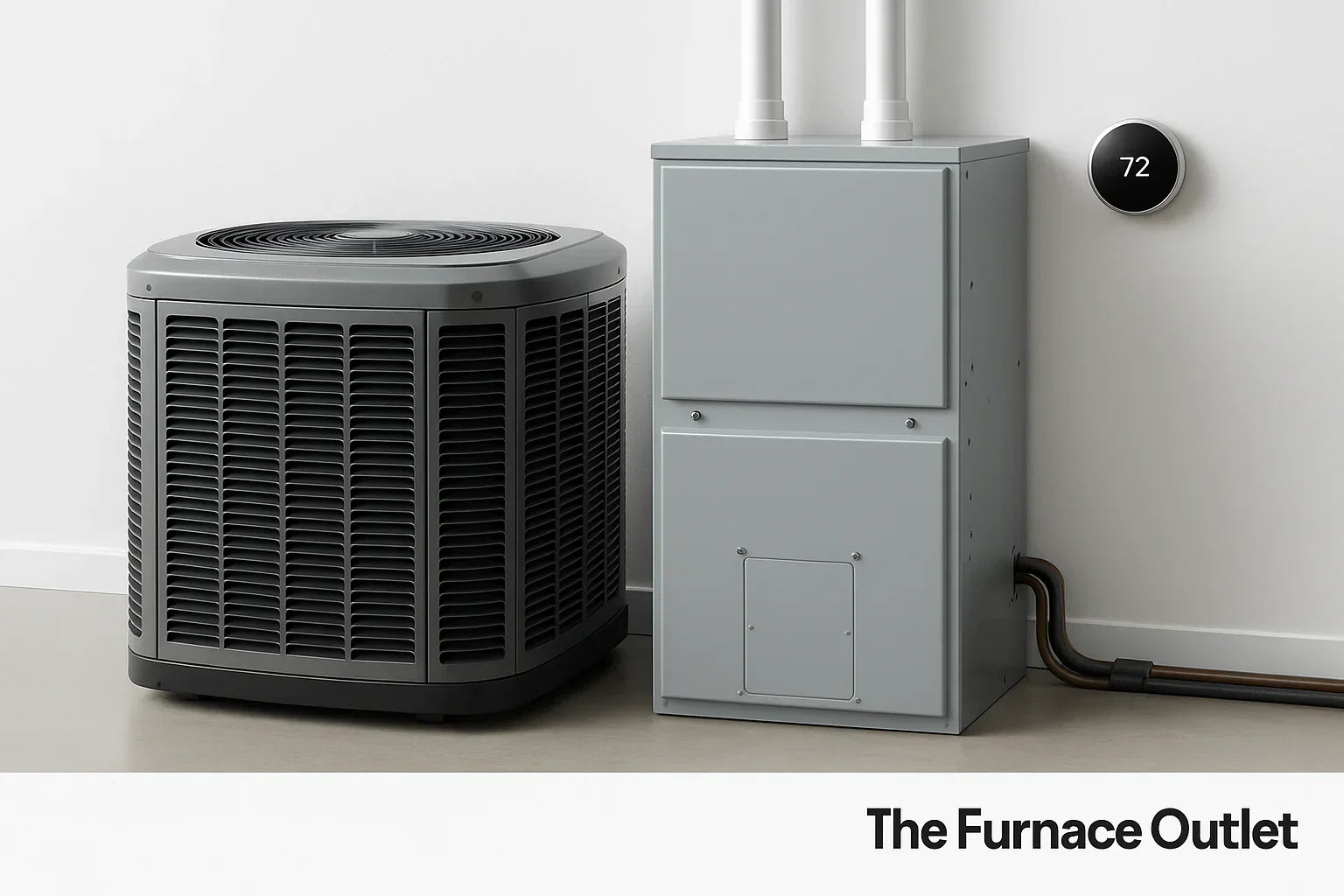 A central air conditioning system with a furnace and smart thermostat in a clean modern room