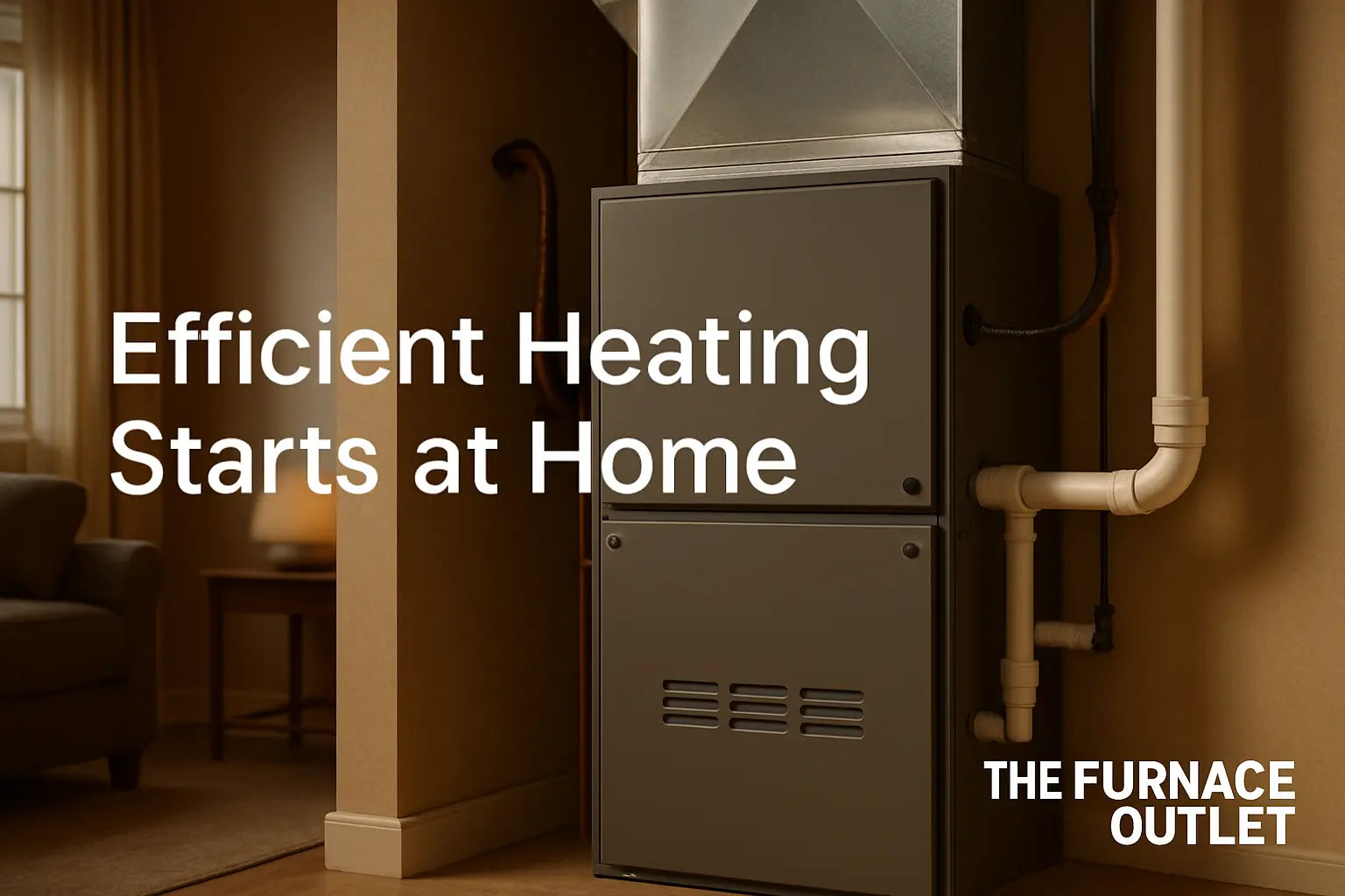 A modern home furnace in a cozy living space representing efficient home heating.