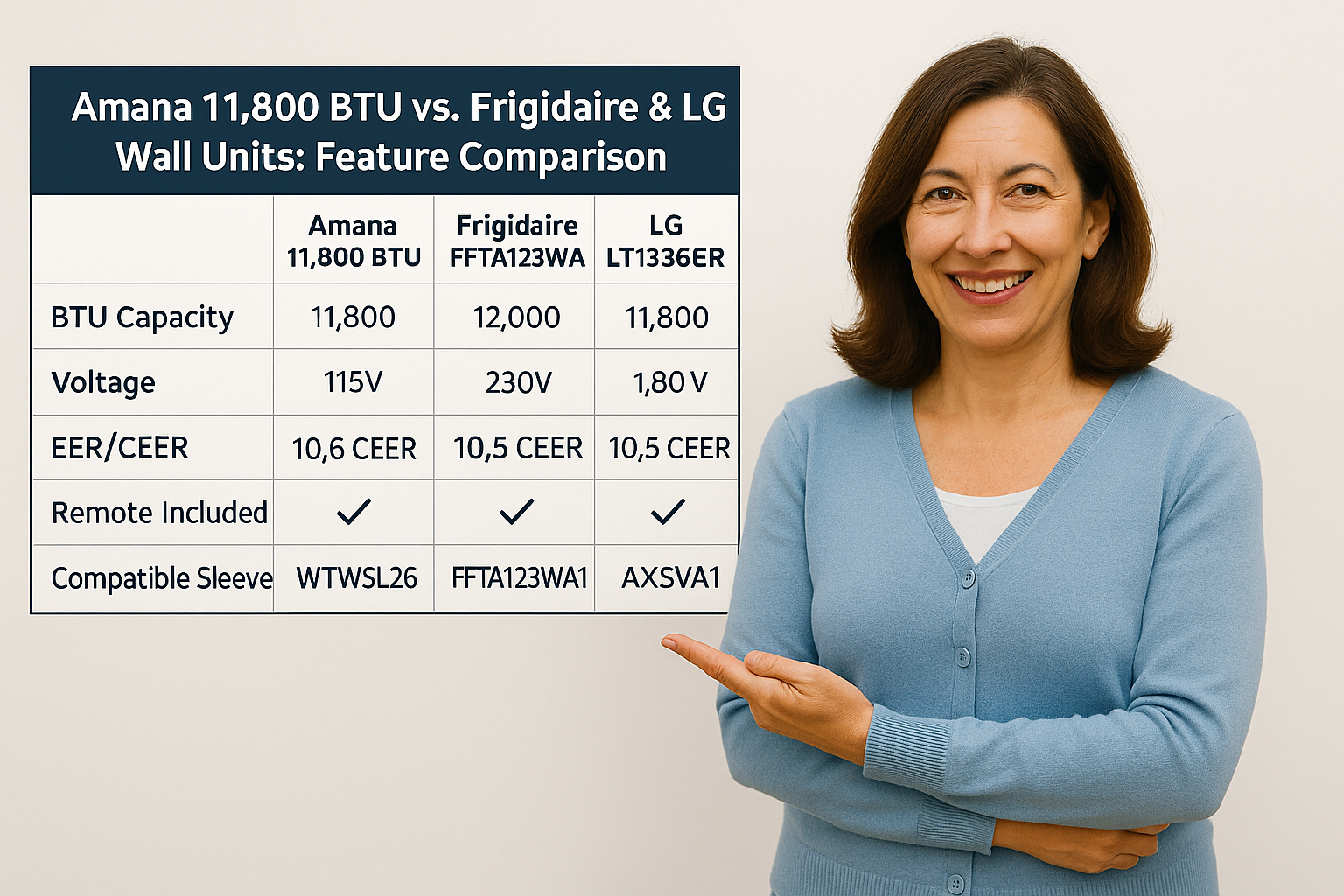 Amana 11,800 BTU vs. Frigidaire & LG Wall Units: Feature Comparison