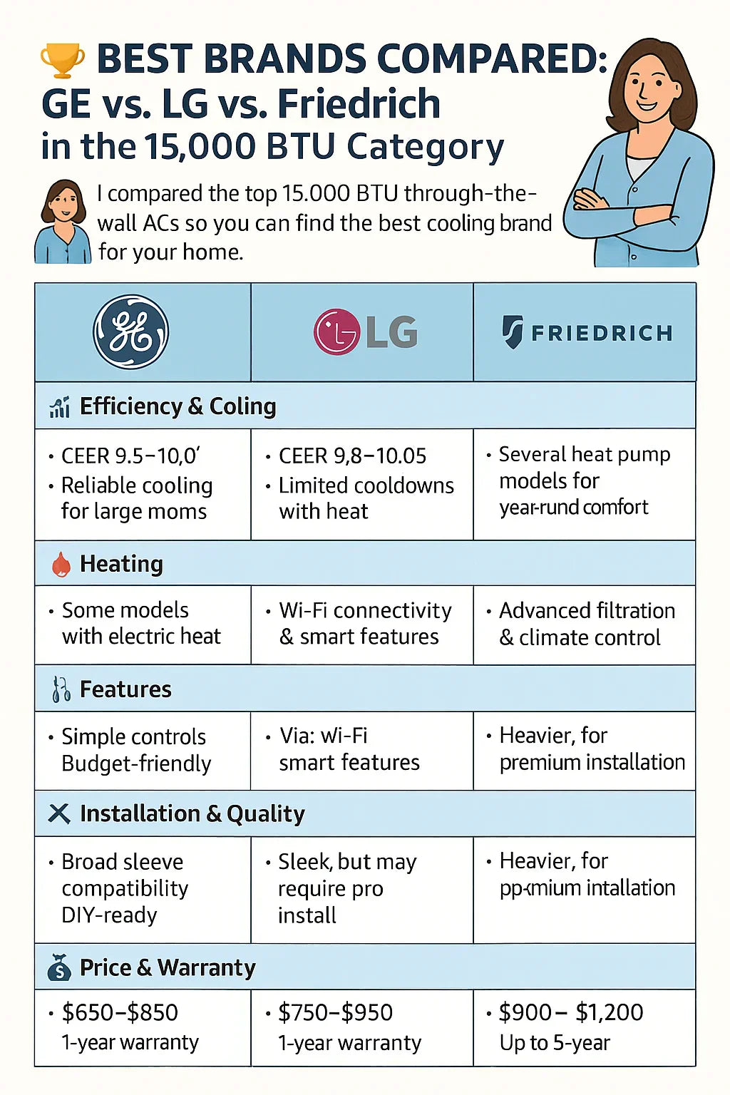 Best Brands Compared GE vs. LG vs. Friedrich in the 15,000 BTU Category