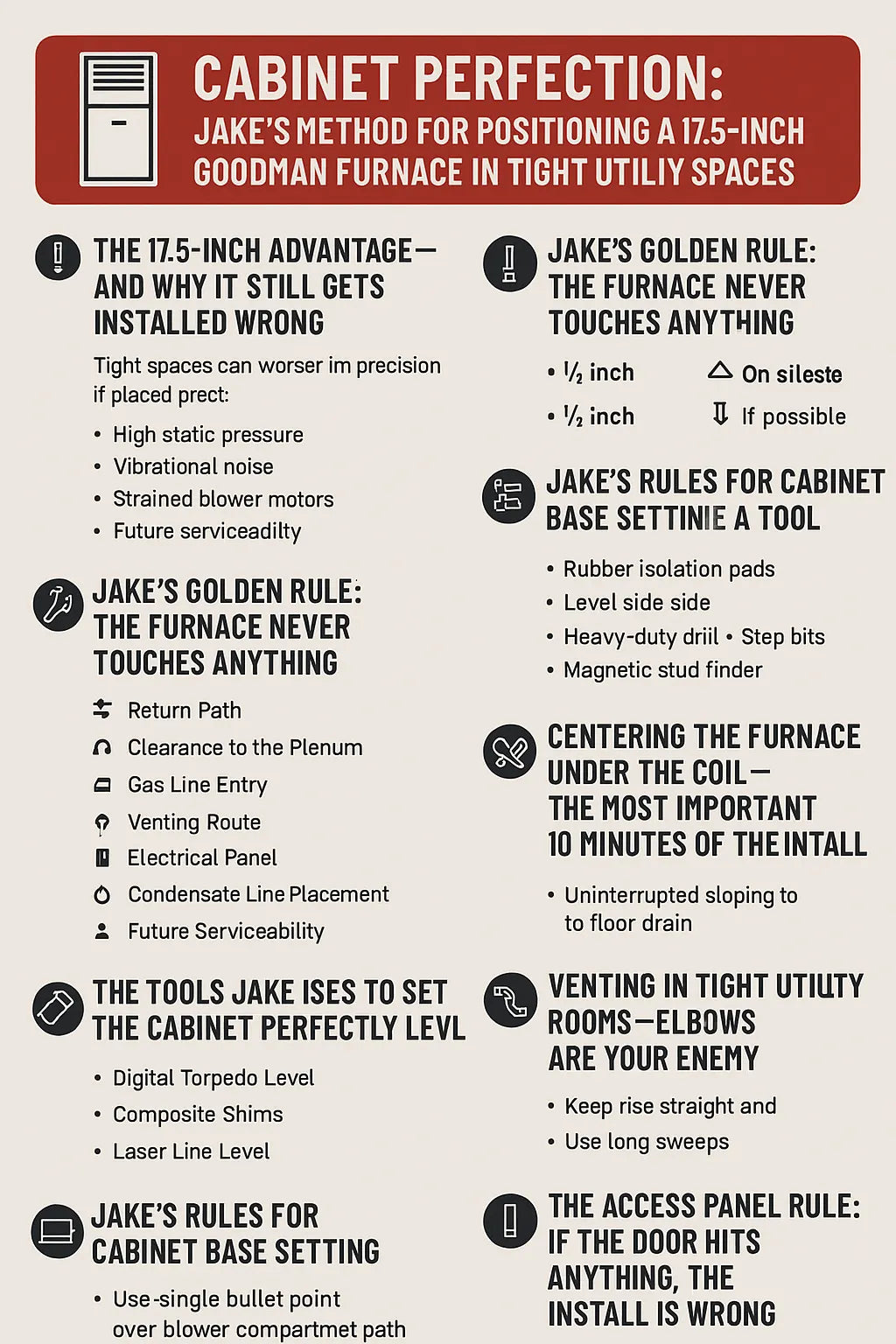 Cabinet Perfection Jake’s Method for Positioning a 17.5-Inch Goodman Furnace in Tight Utility Spaces