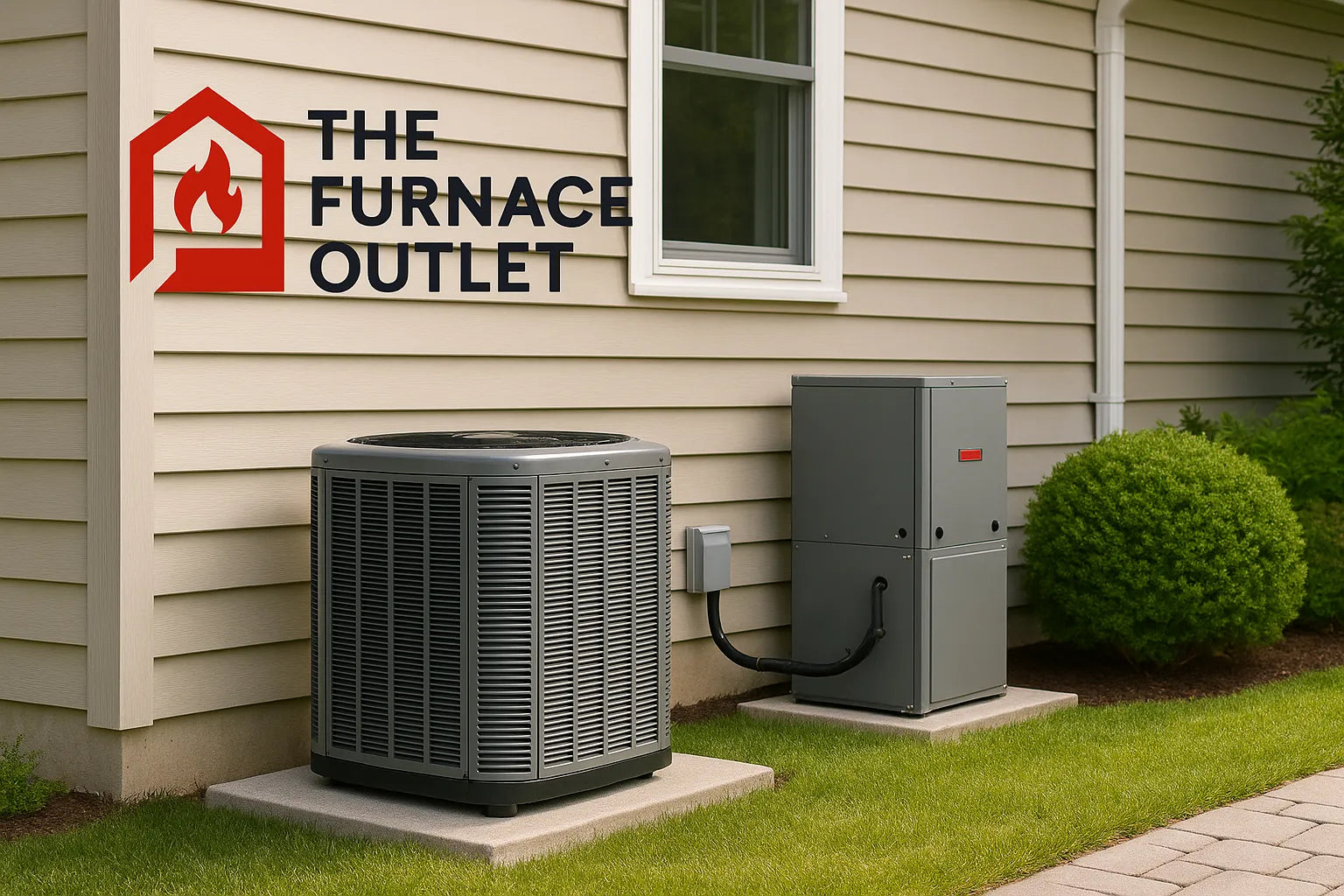 Central air conditioner and gas furnace installed outside a suburban home.