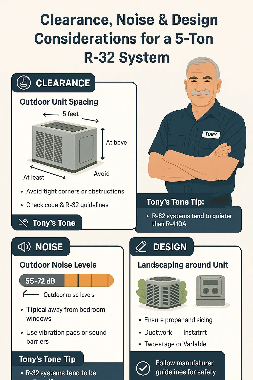 Clearance, Noise & Design Considerations for a 5-Ton R-32 System