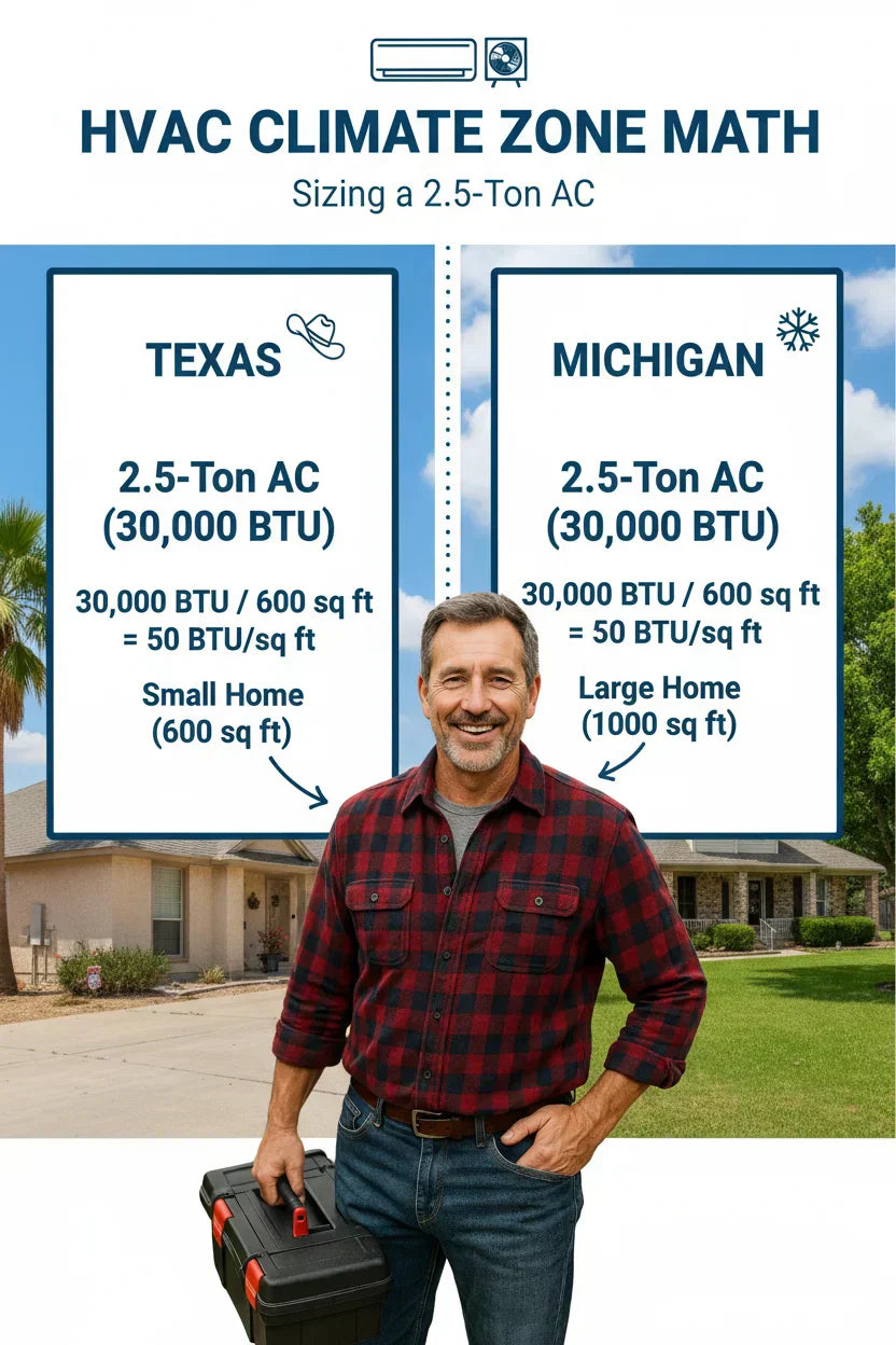 Climate Zone Math — Why a 2.5-Ton in Texas Isn’t the Same as in Michigan