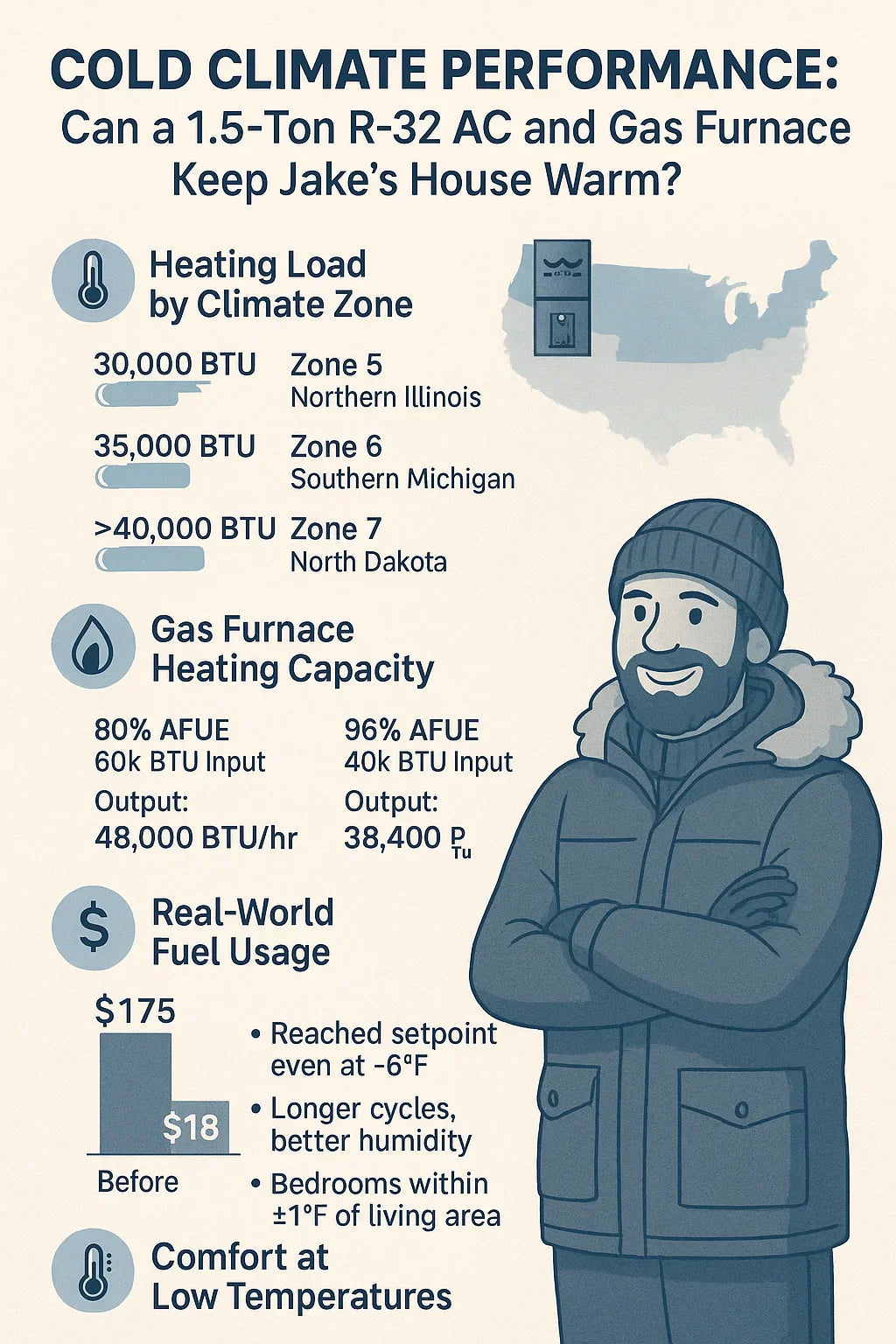 Cold Climate Performance Can a 1.5-Ton R-32 AC and Gas Furnace Keep Jake’s House Warm