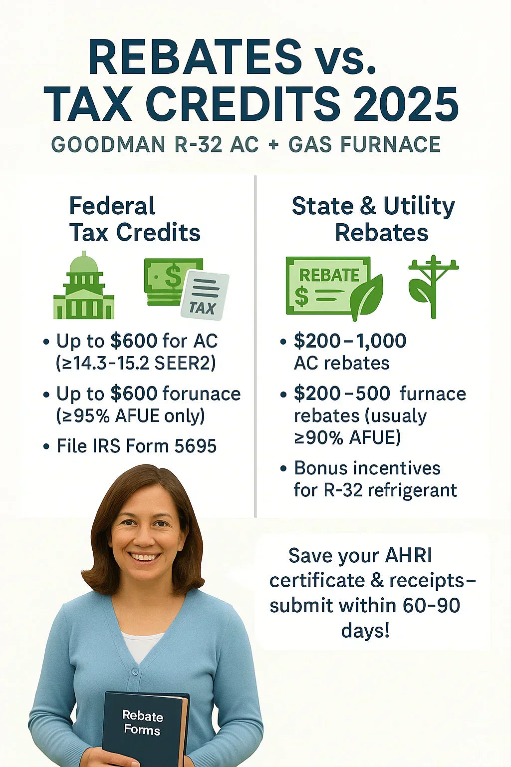 Do Goodman R-32 AC + Gas Furnace Systems Qualify for Rebates or Tax Credits in 2025