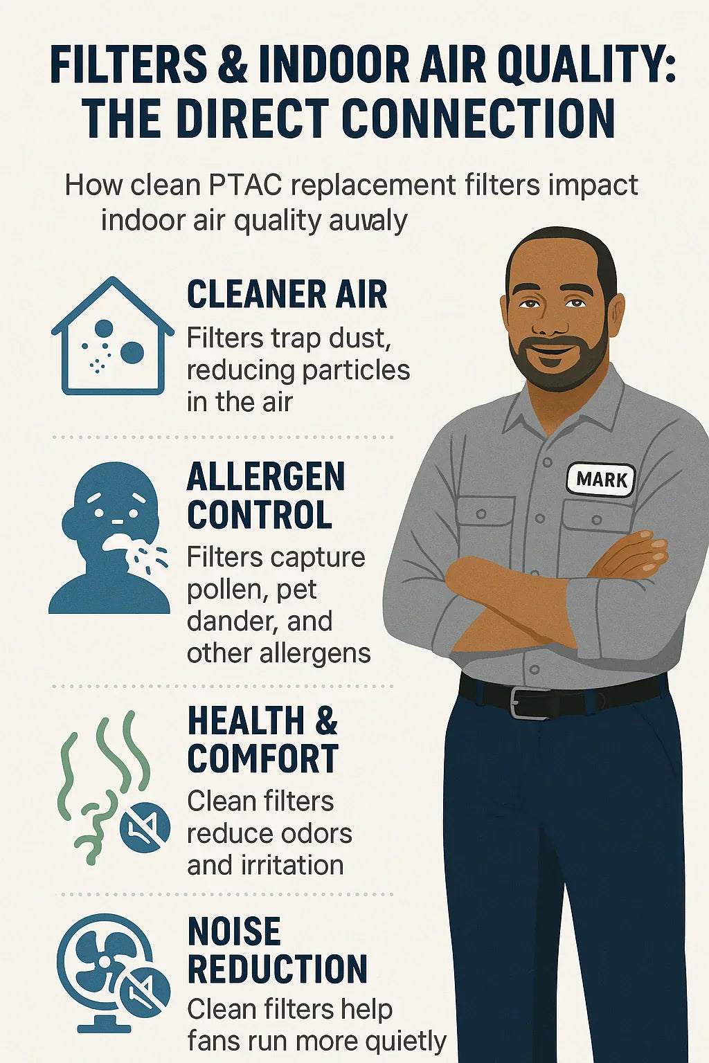 Do PTAC Replacement Filters Improve Indoor Air Quality How filters impact guest comfort, dust, allergens, and even noise from overworked fans.