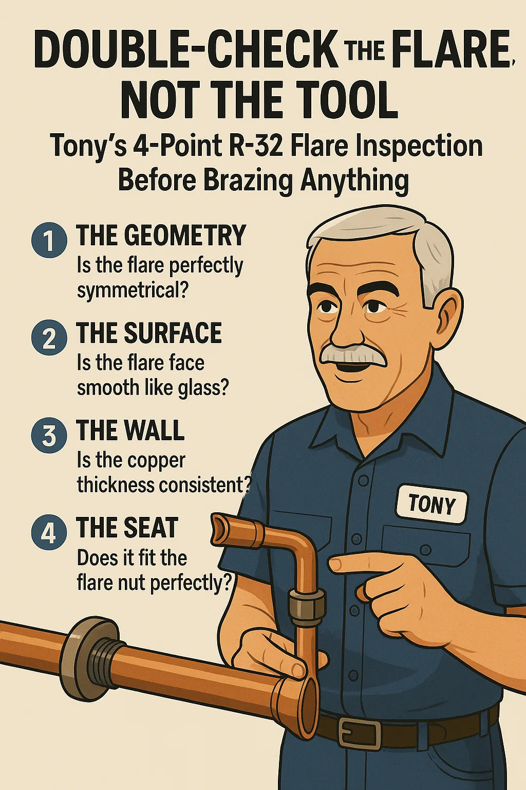 Double-Check the Flare, Not the Tool — Tony’s 4-Point R-32 Flare Inspection Before Brazing Anything