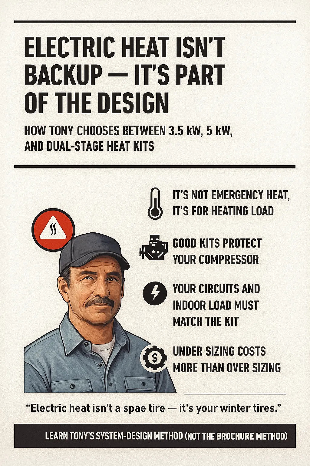 Electric Heat Isn’t Backup — It’s Part of the Design. How Tony Chooses Between 3.5 kW, 5 kW, and Dual-Stage Heat Kits