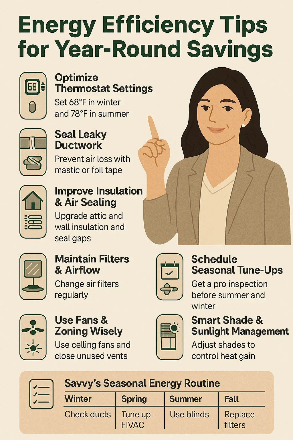 Energy Efficiency Tips for Year-Round Savings — From Thermostat Settings to Duct Sealing