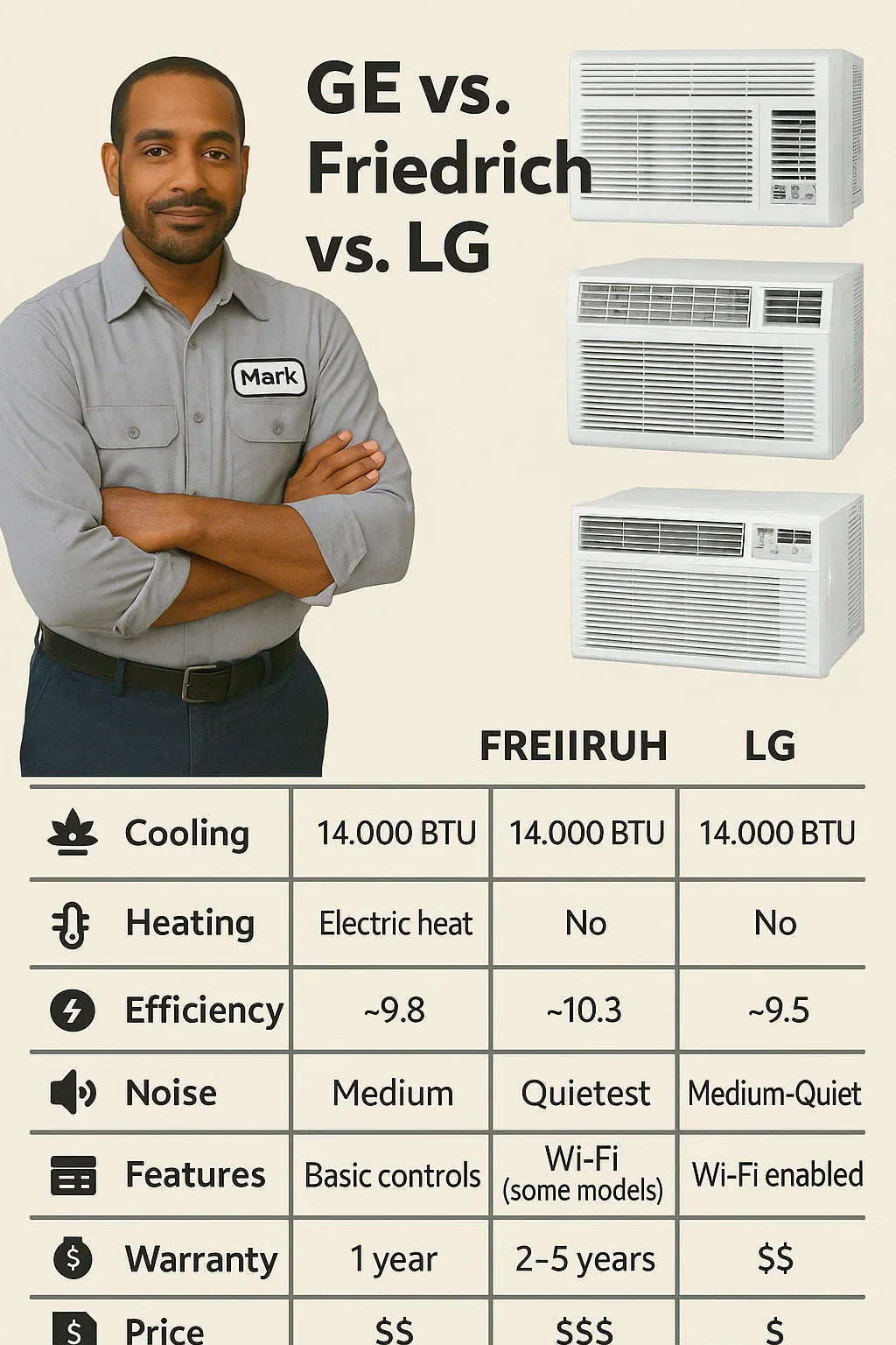 GE vs. Friedrich vs. LG How the 14,000 BTU Models Compare