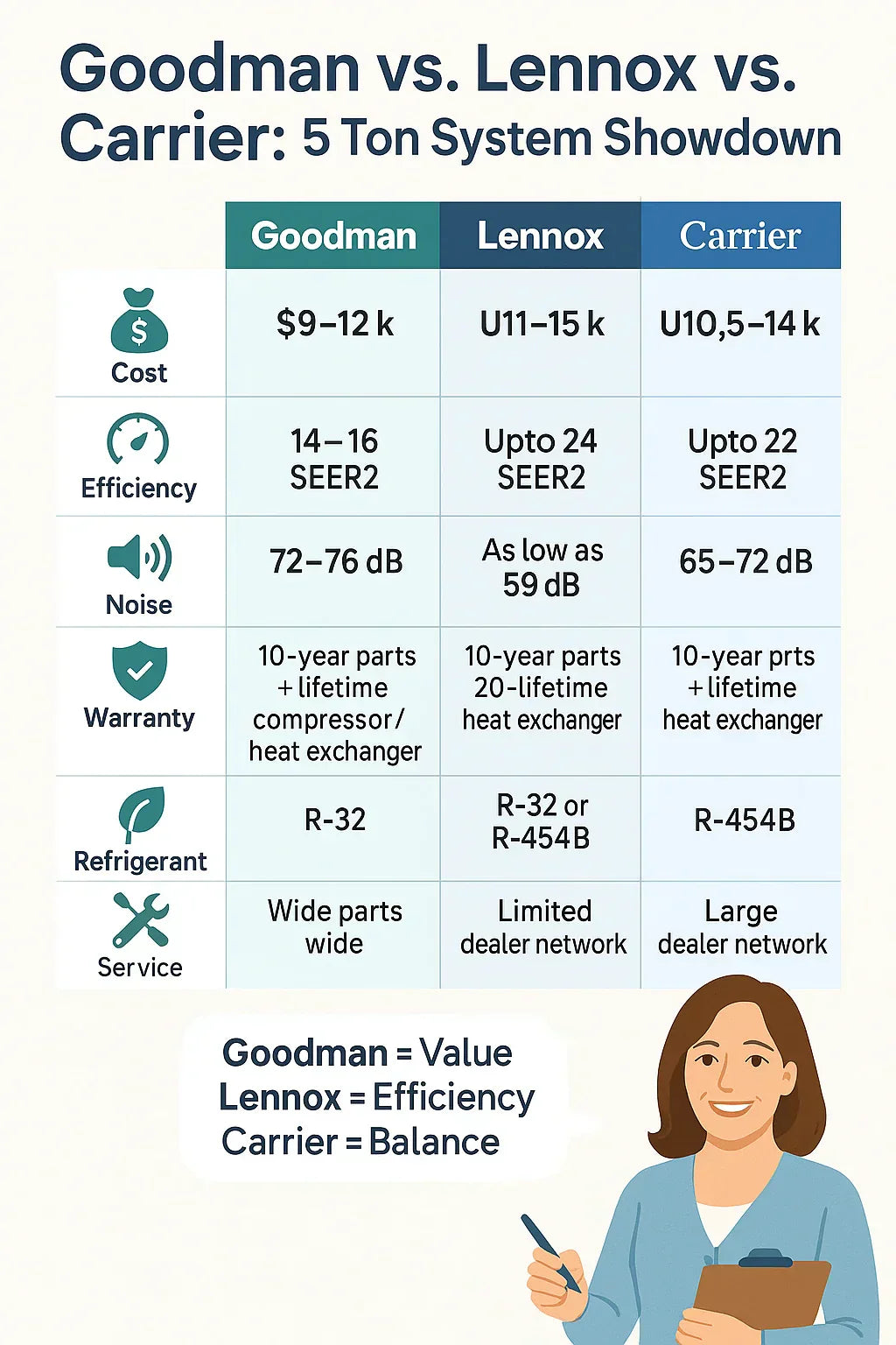 Goodman vs. Lennox vs. Carrier: Which 5 Ton AC + Gas Furnace Combo Is