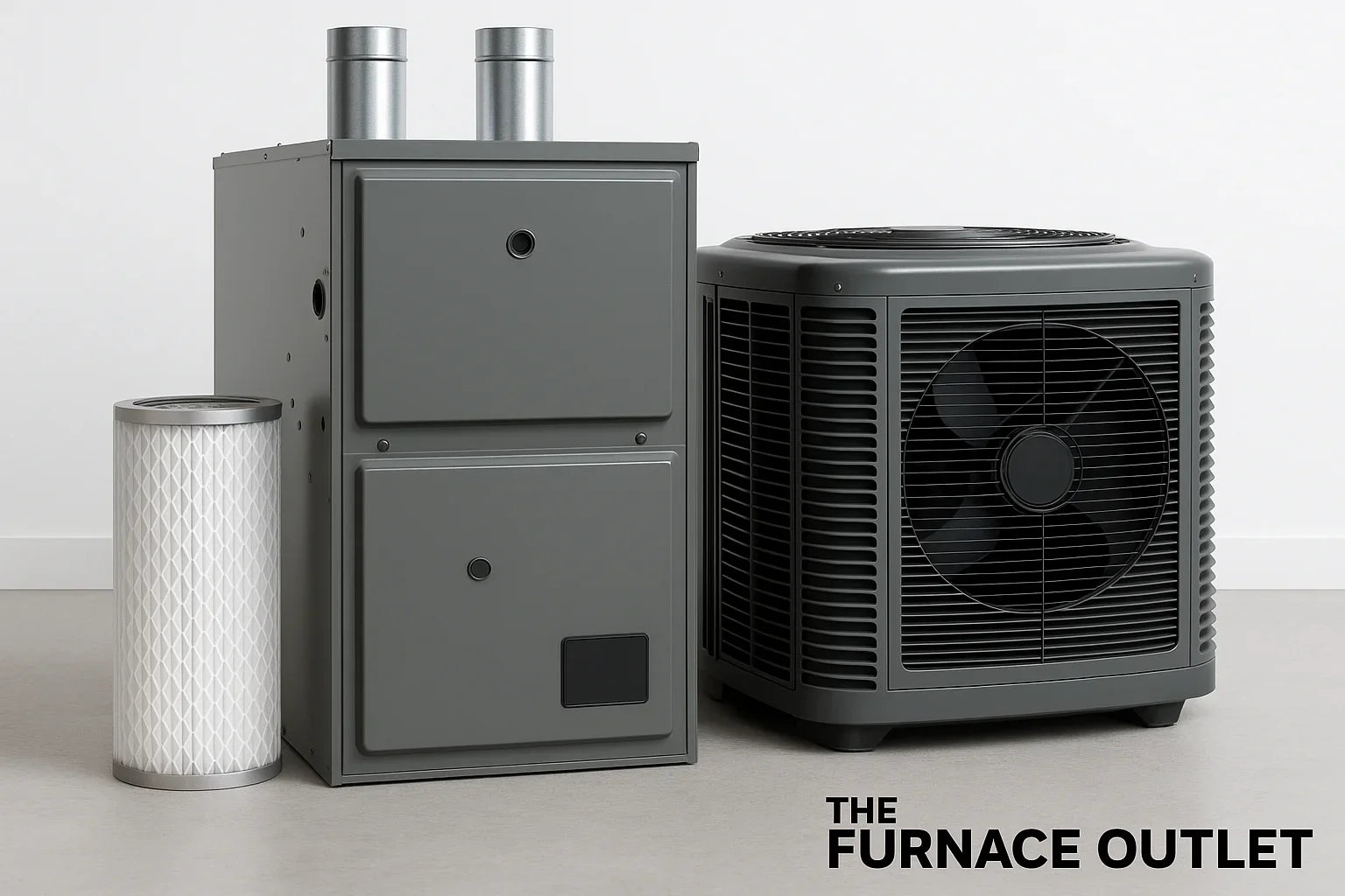 HVAC furnace, air conditioner, and air filter in clean modern setup