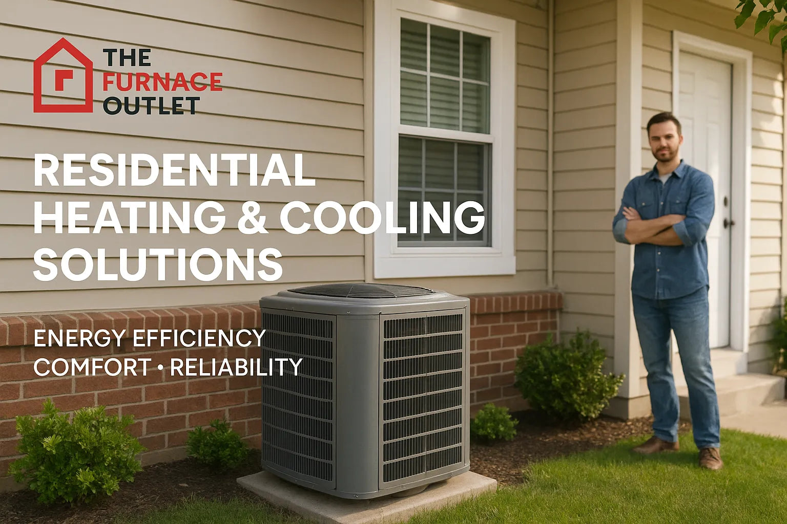Hero image of The Furnace Outlet promoting residential heating and cooling solutions with energy efficiency, comfort, and reliability.