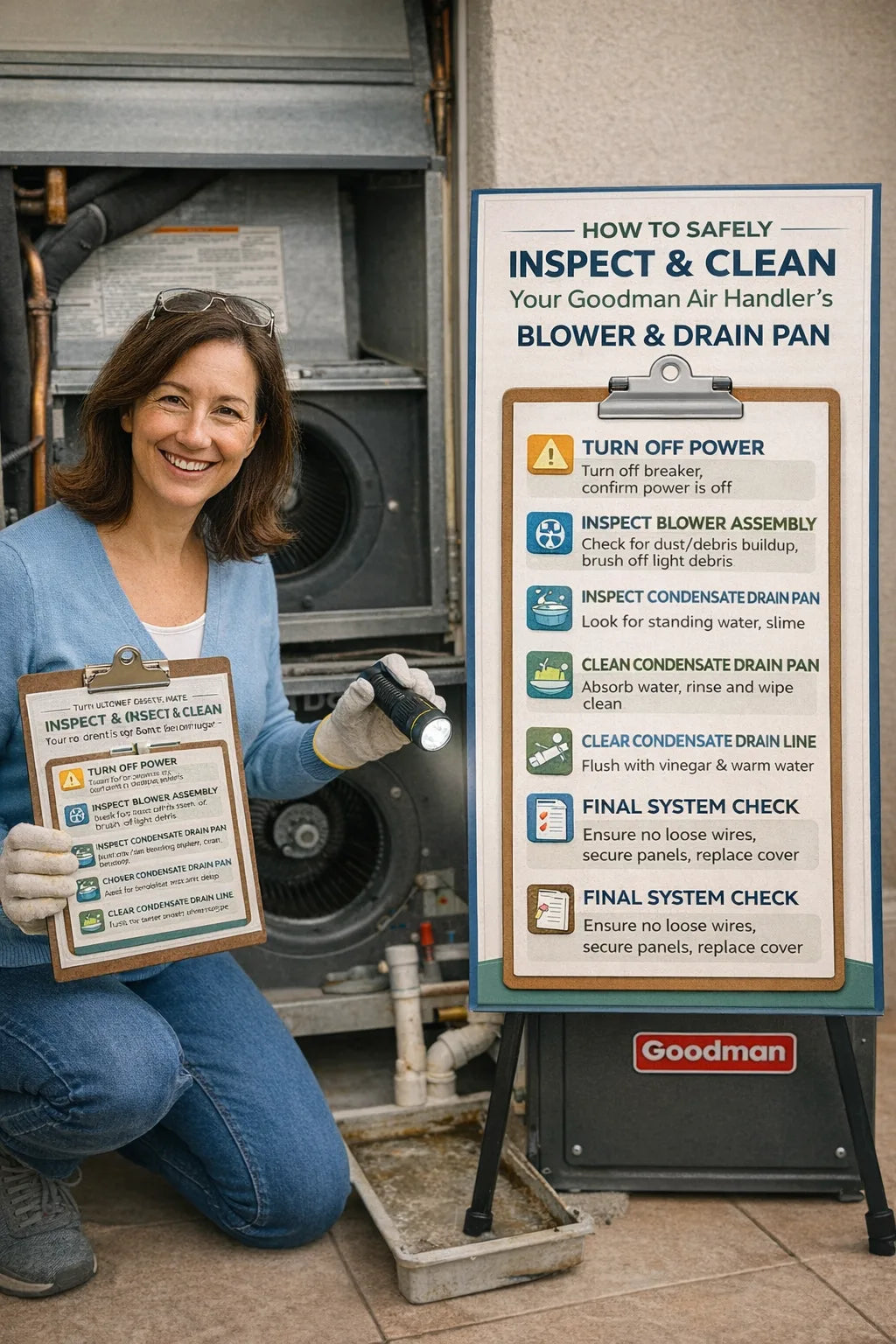 How to Safely Inspect and Clean Your Goodman Air Handler’s Blower & Drain Pan