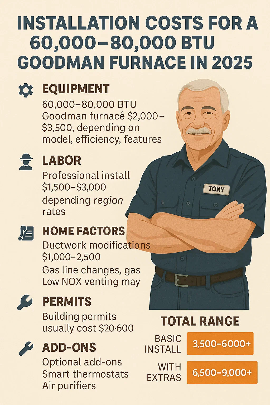 Installation Costs for a 60,000–80,000 BTU Goodman Furnace in 2025
