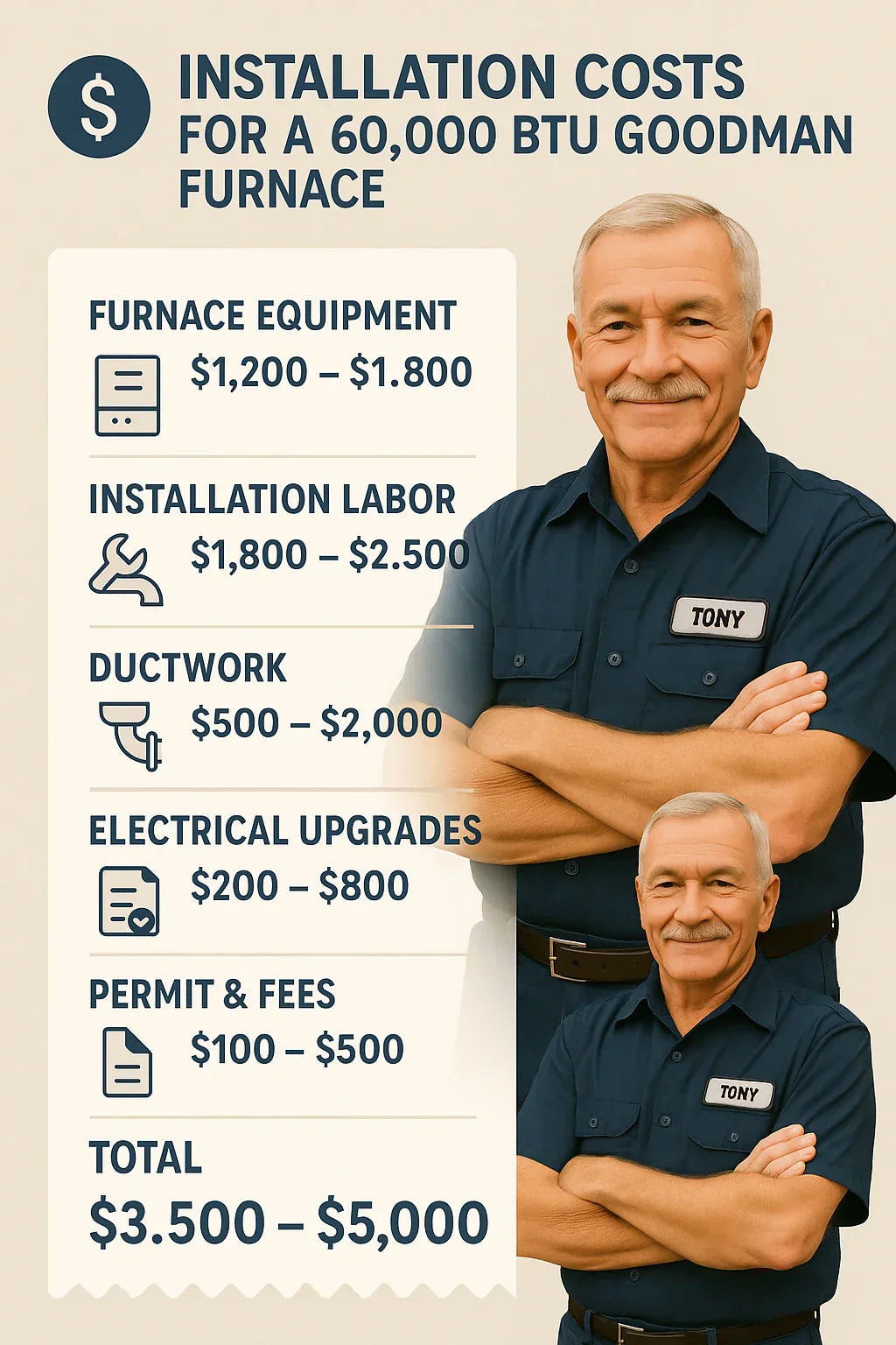 Installation Costs for a 60,000 BTU Goodman Furnace in 2025