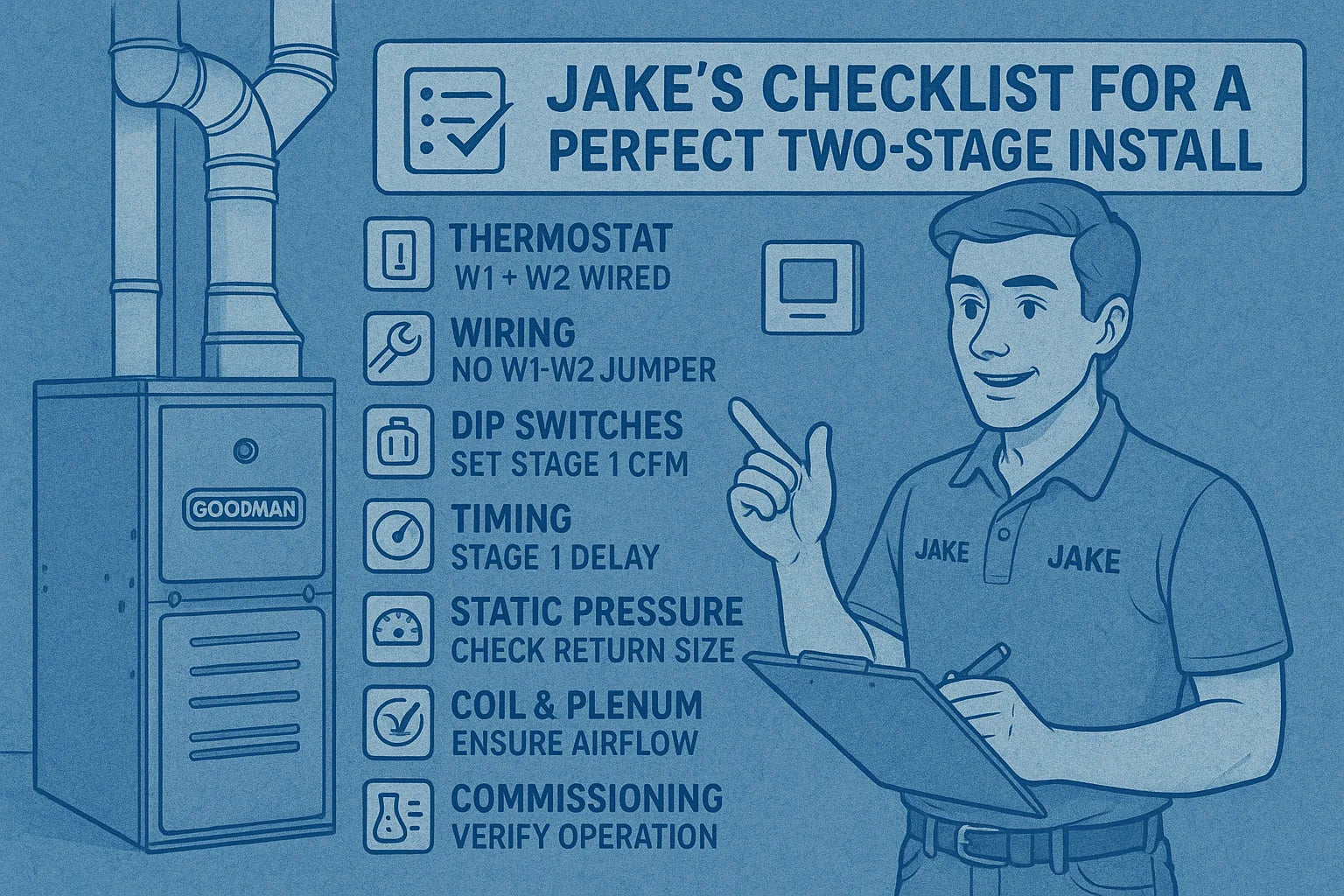 Jake’s Checklist for a Perfect Two-Stage Install Thermostat, Dip Switches, Timing, Blower Speed & More