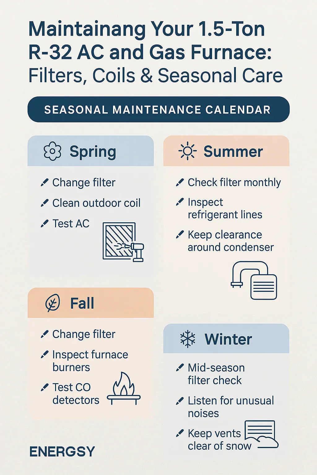 Maintaining Your 1.5-Ton R-32 AC and Gas Furnace Filters, Coils & Seasonal Care