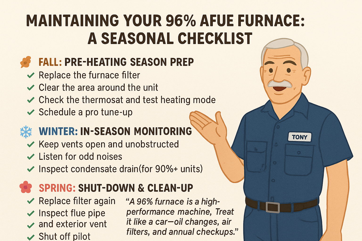 Maintaining Your 96% AFUE Furnace: A Seasonal Checklist