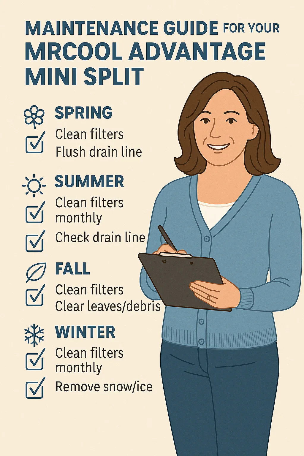 Maintenance Guide for Your MRCOOL Advantage Mini Split Filters, Drains & Seasonal Care