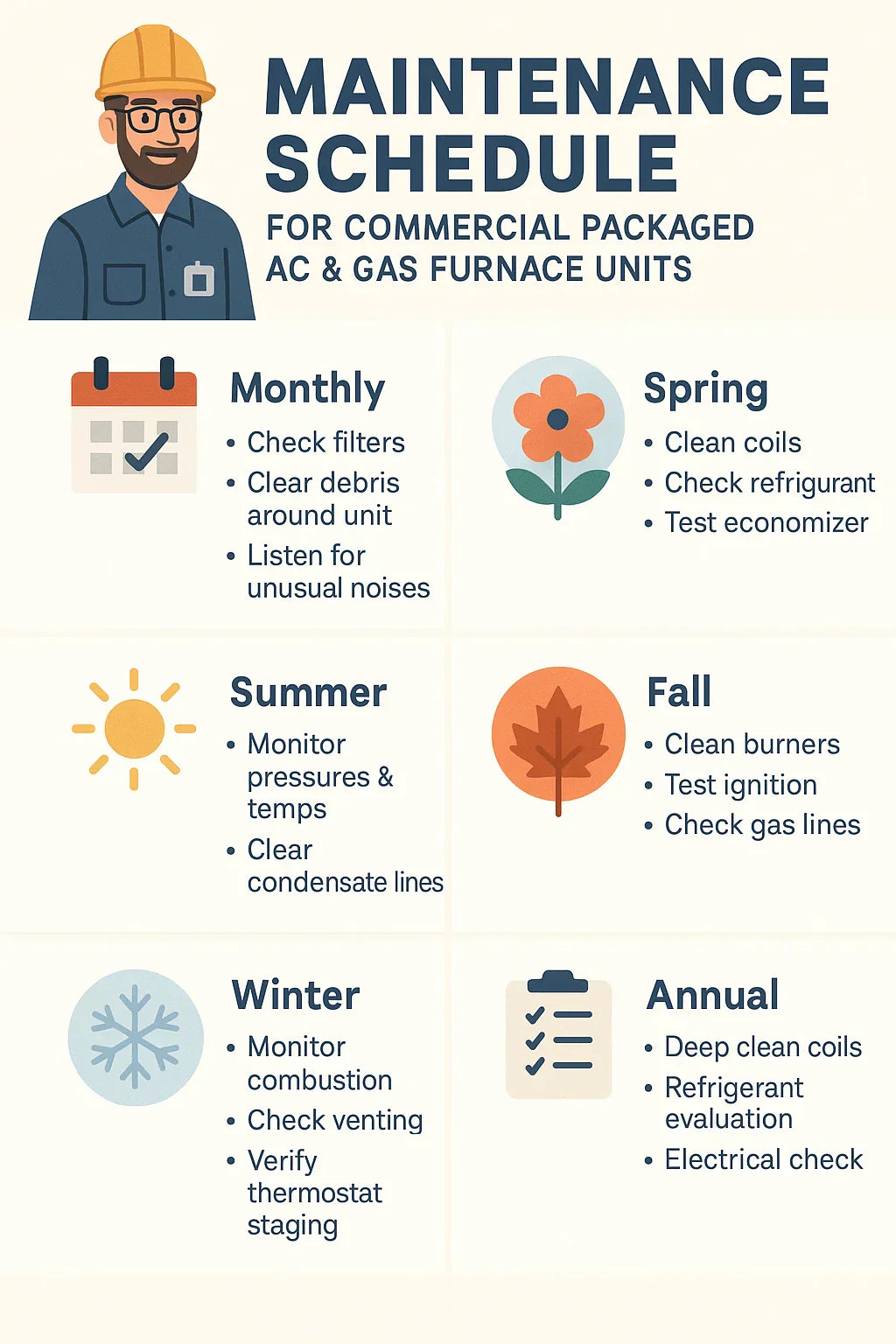 Maintenance Schedule for Commercial Packaged AC & Gas Furnace Units