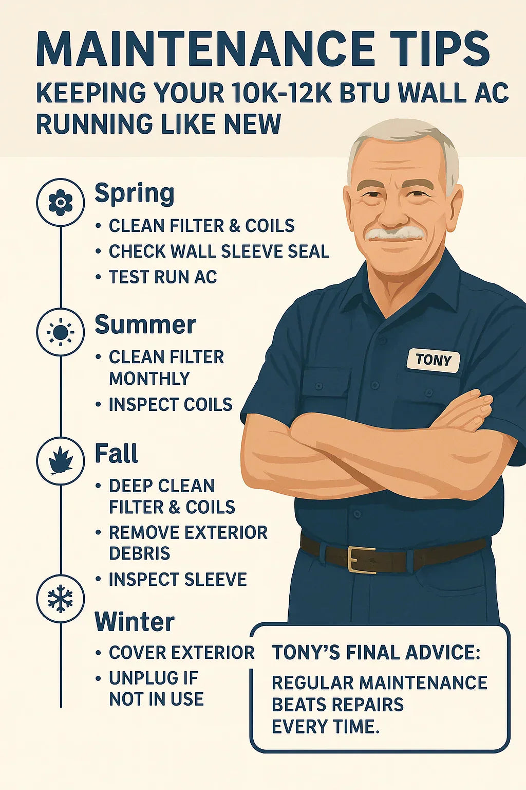 Maintenance Tips: Keeping Your 10k–12k BTU Wall AC Running Like New