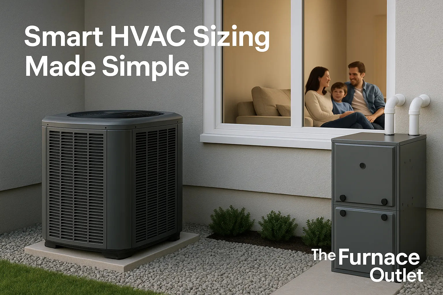 Modern HVAC system outside home showing efficient cooling and family comfort from The Furnace Outlet.