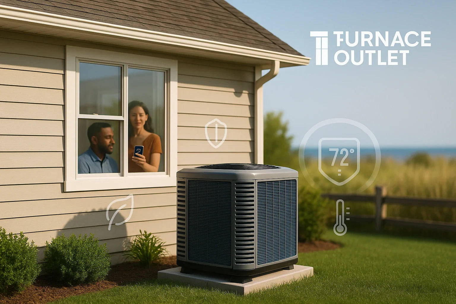 Modern central AC unit beside a suburban home, signaling energy-efficient, reliable heating and cooling for homeowners.