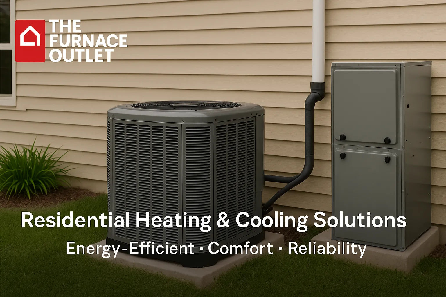 Residential HVAC system installed outside a suburban home, promoting energy-efficient heating and cooling solutions.