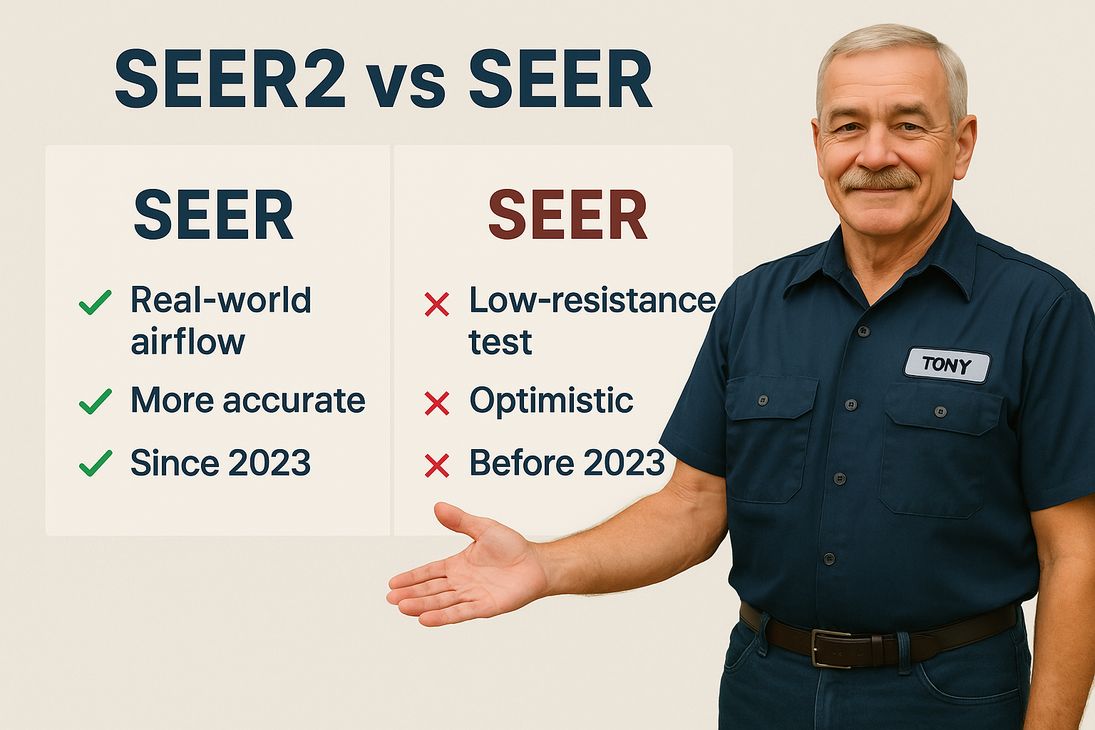 SEER2 vs SEER: What’s the Real Difference? Tony breaks down why SEER2 replaced SEER—and what it means for your next HVAC system.