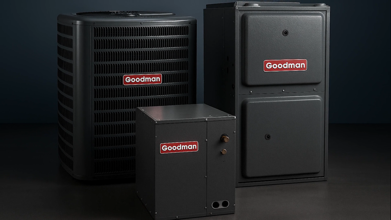 Goodman 3 Ton 15.2 SEER2 System:Air Conditioner, Vertical Cased Coil and Downflow/Horizontal Furnace
