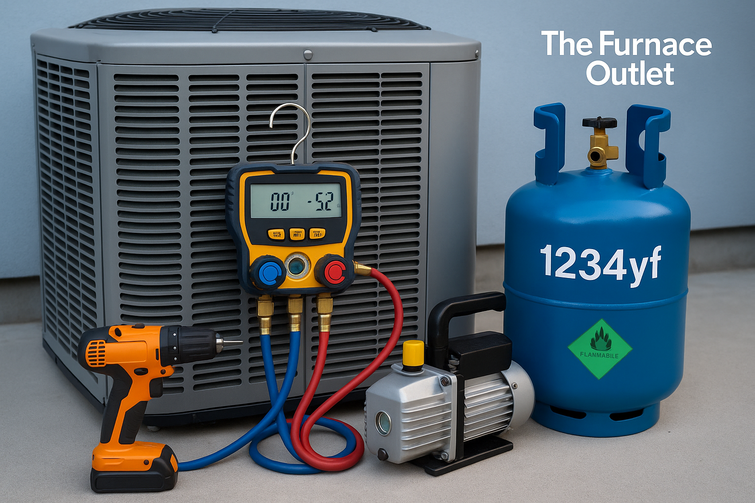 HVAC technician inspecting air conditioning unit with digital tools, symbolizing A2L refrigerant service readiness.