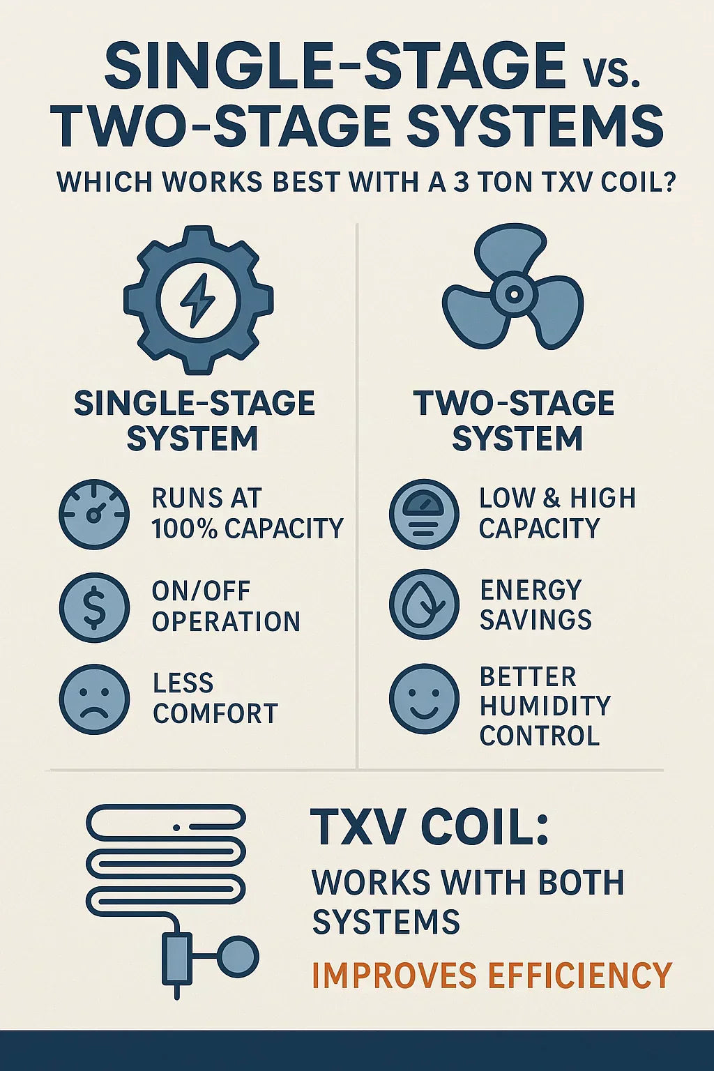 Single-Stage vs. Two-Stage Systems Which Works Best with a 3 Ton TXV Coil