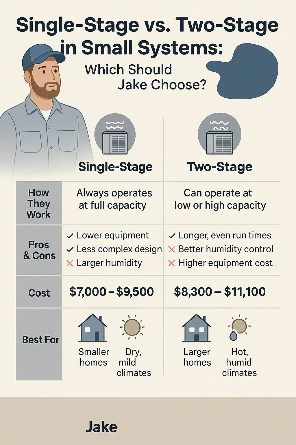 Single-Stage vs. Two-Stage in Small Systems Which Should Jake Choose