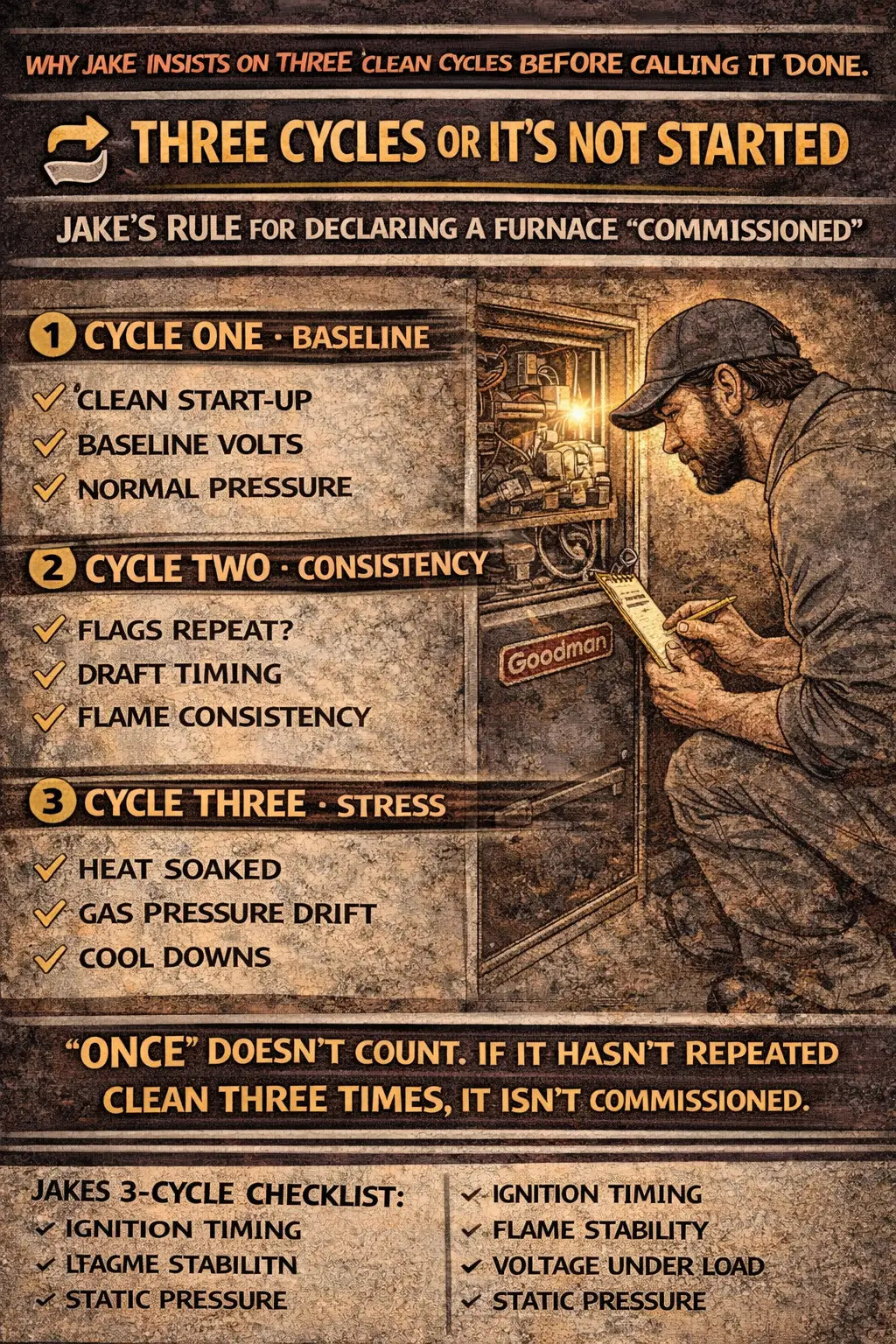 Three Cycles or It’s Not Started Jake’s Rule for Declaring a Furnace ‘Commissioned’