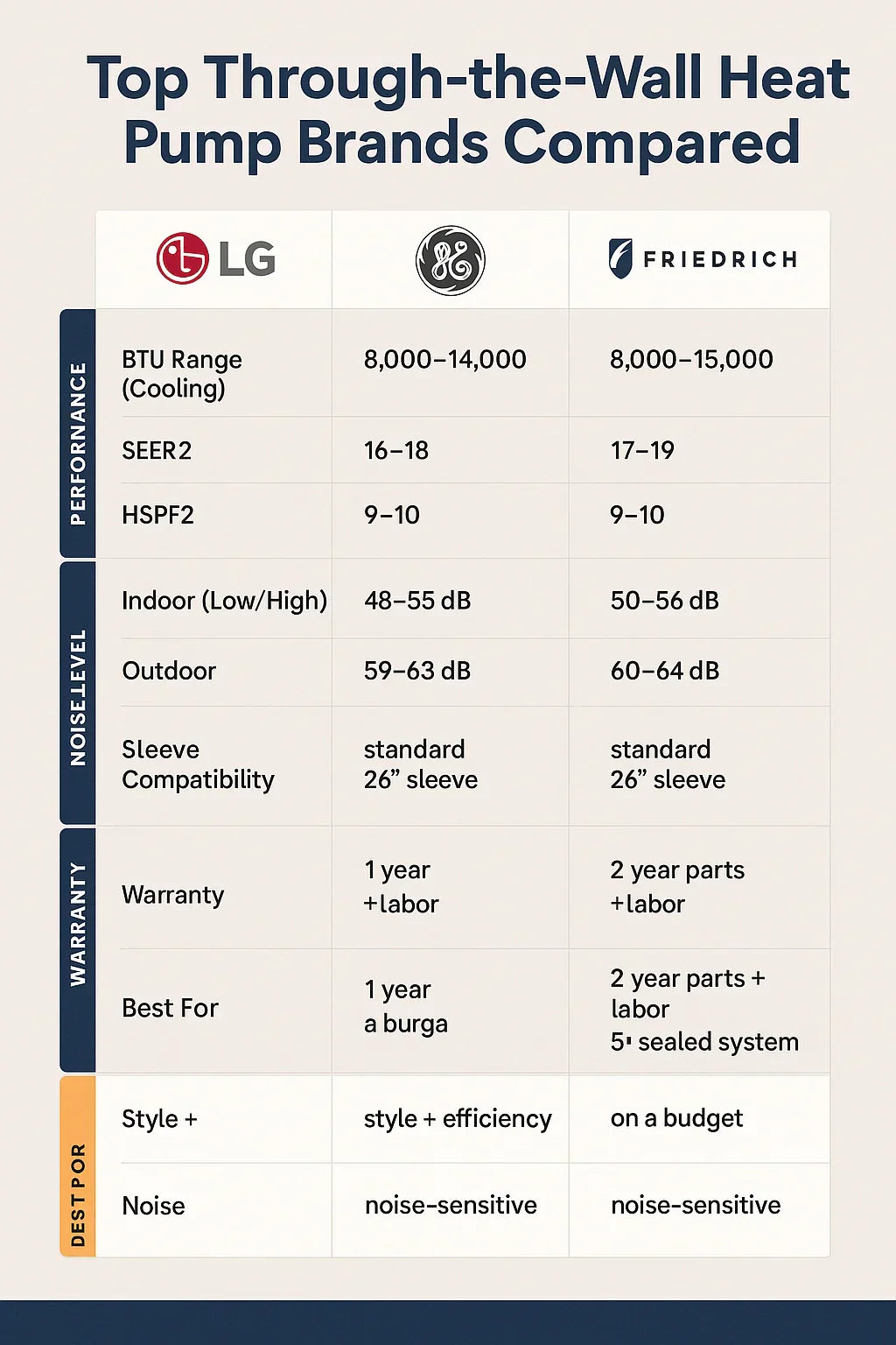 Top Through-the-Wall Heat Pump Brands Compared LG vs. GE vs. Friedrich