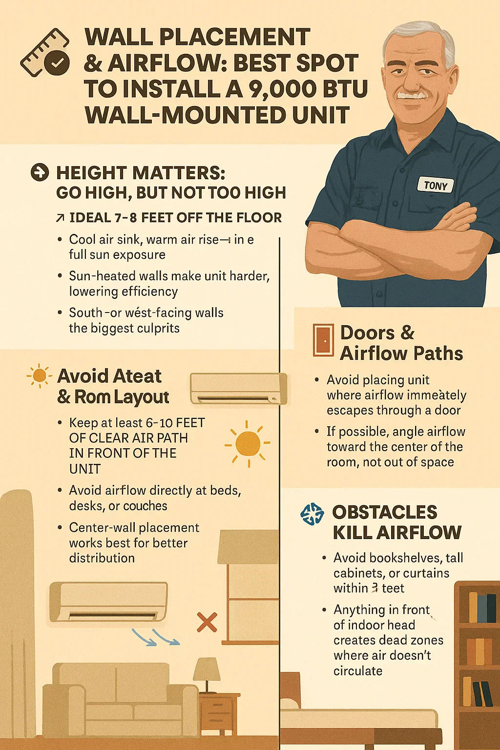 Wall Placement & Airflow Best Spot to Install a 9,000 BTU Wall-Mounted Unit