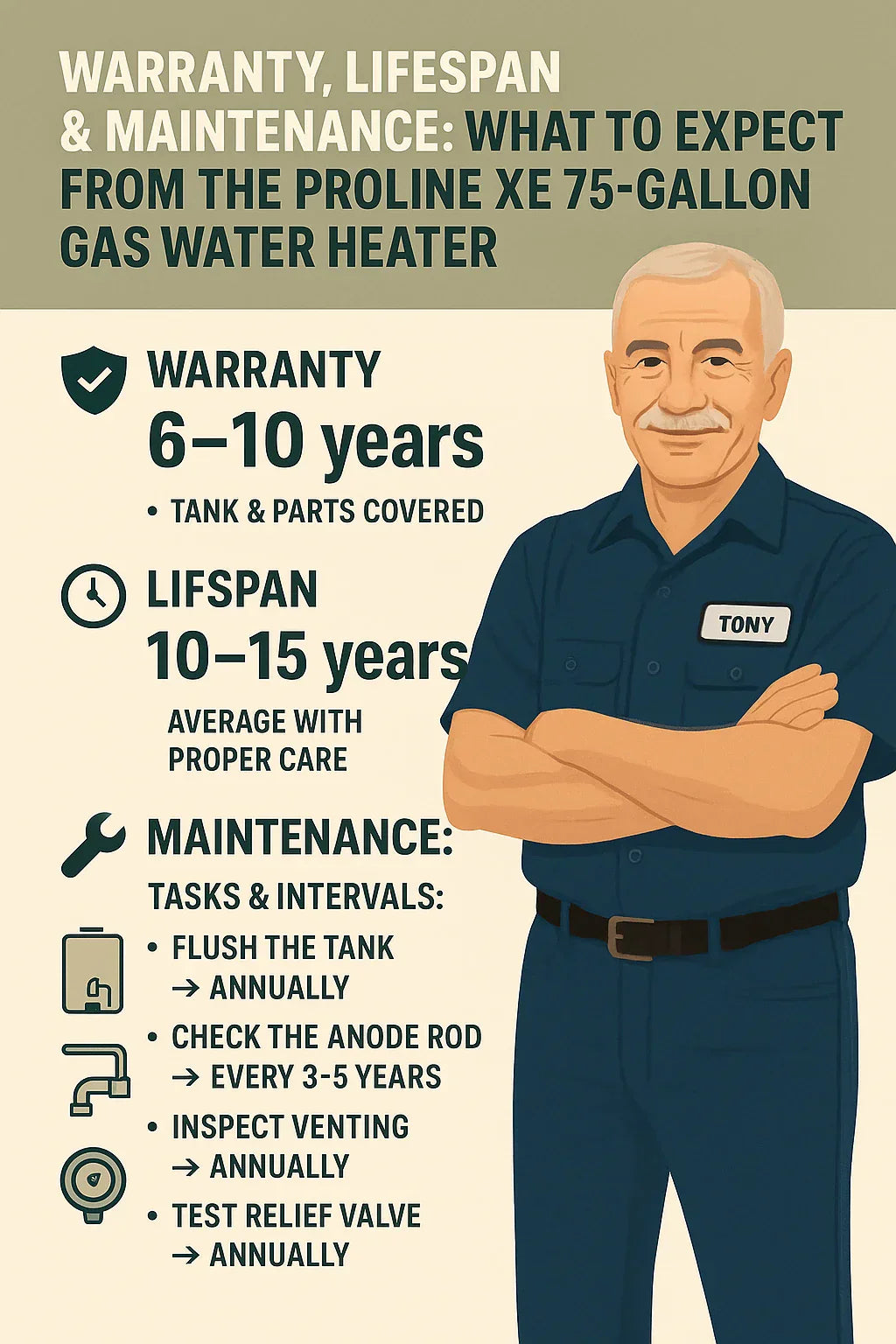 Warranty, Lifespan & Maintenance What to Expect from the ProLine XE 75-Gallon Gas Water Heater