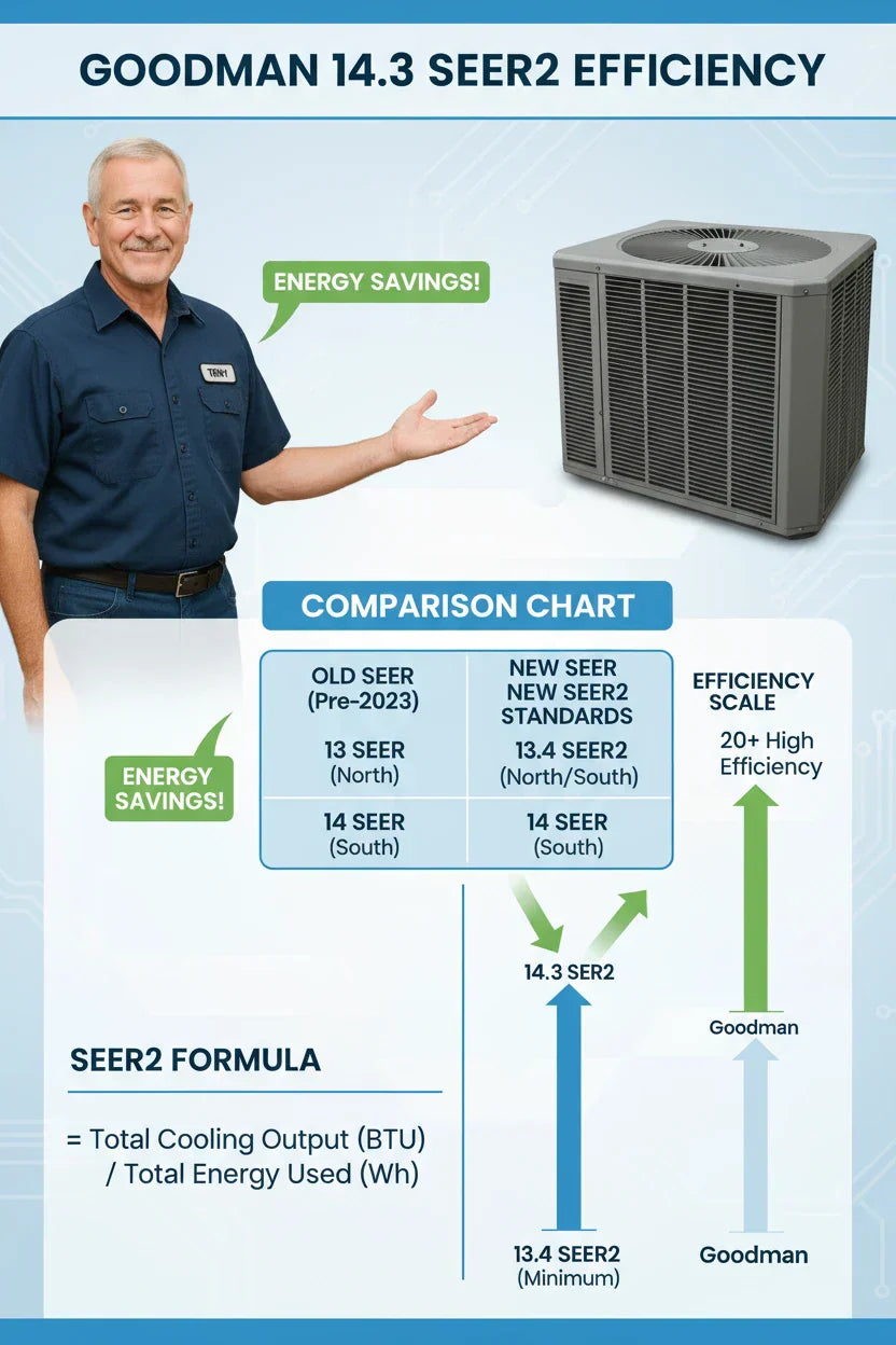 What Does 14.3 SEER2 Really Mean? Understanding Goodman’s Efficiency Rating System