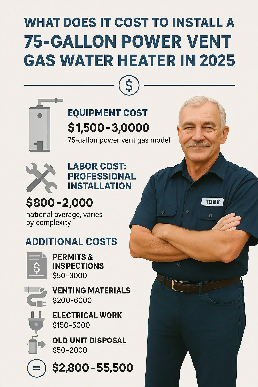 What Does It Cost to Install a 75-Gallon Power Vent Gas Water Heater in 2025