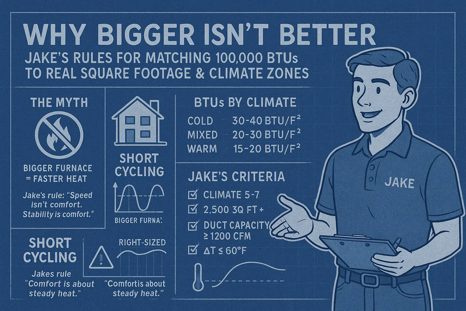 Why Bigger Isn’t Better Jake’s Rules for Matching 100,000 BTUs to Real Square Footage & Climate Zones