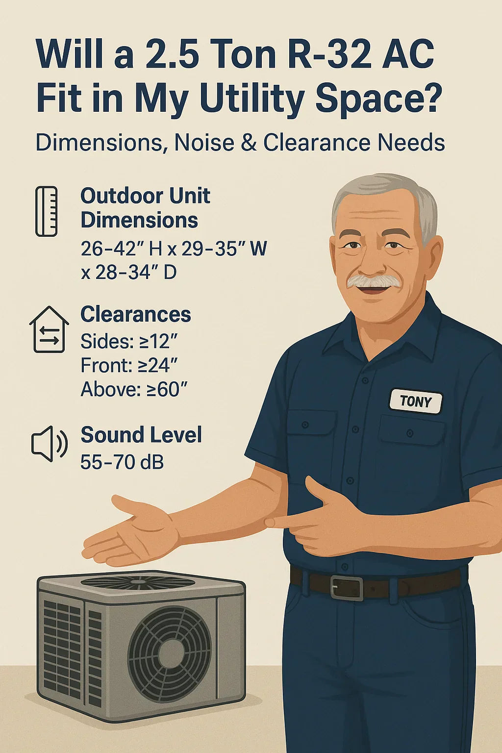 Will a 2.5 Ton R-32 AC Fit in My Utility Space Dimensions, Noise & Clearance Needs
