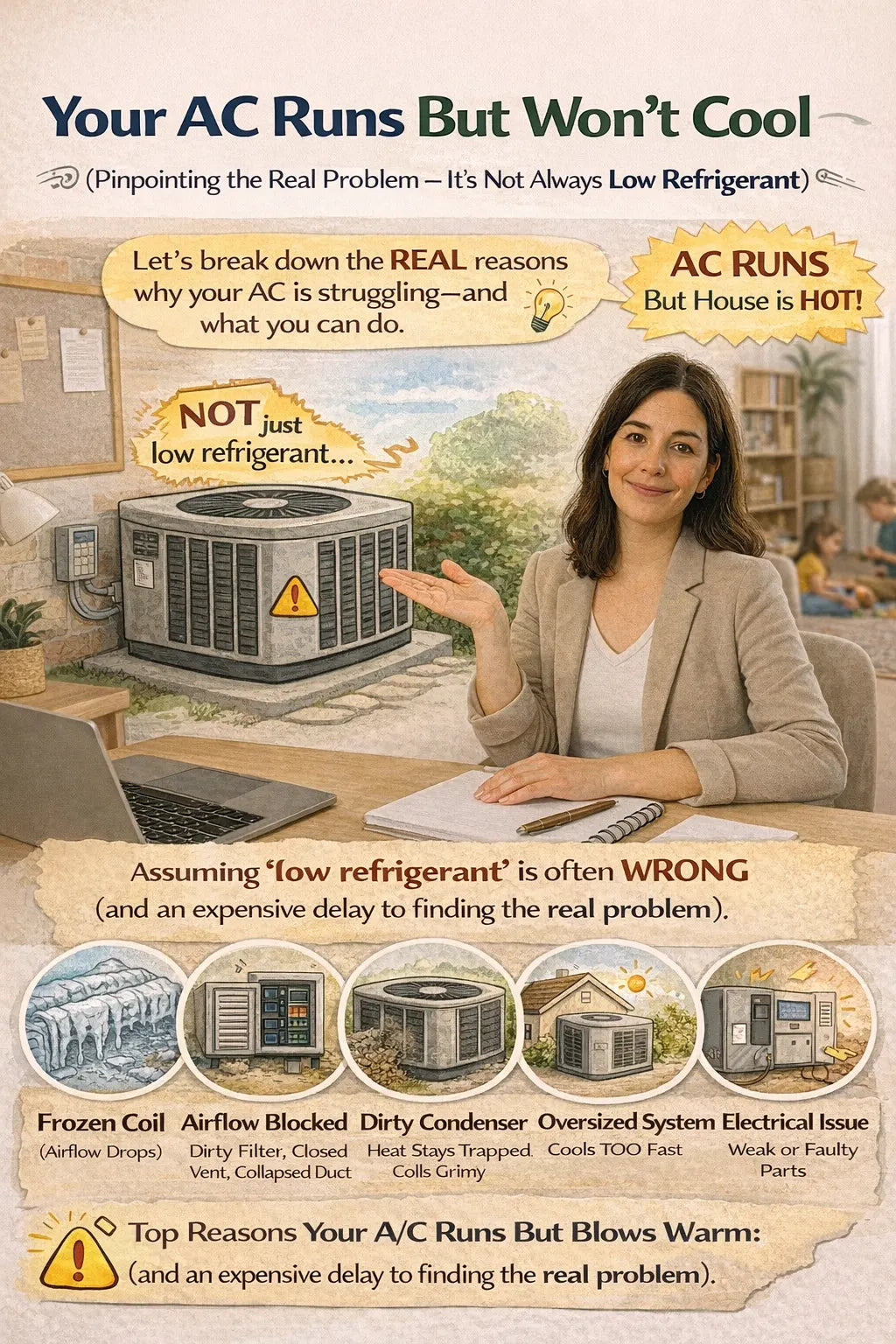 Your AC Runs But Won’t Cool Pinpointing the Real Problem (It’s Not Always Low Refrigerant)