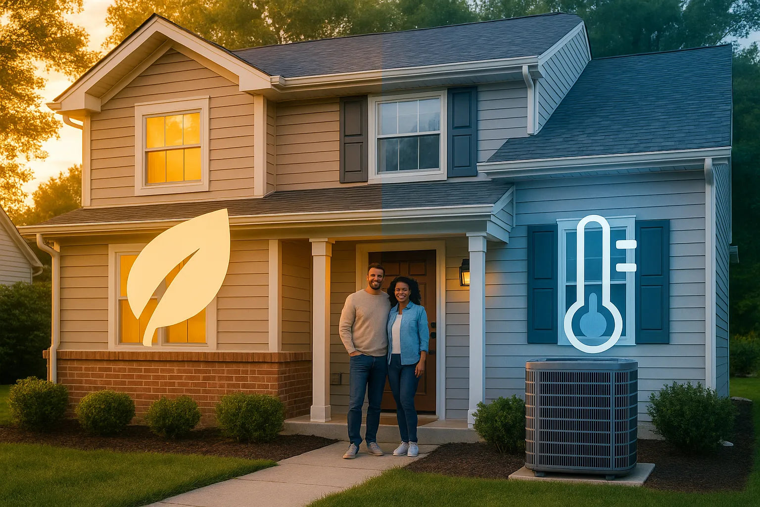 Suburban family home with warm and cool zones illustrating reliable, energy-efficient HVAC comfort.