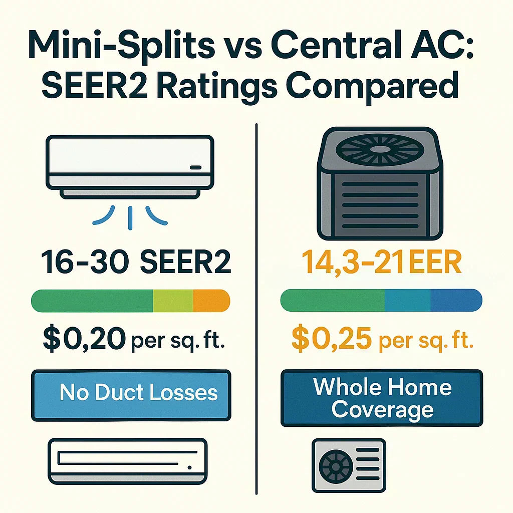 How SEER2 Ratings Impact Ductless MiniSplits vs. Central Systems