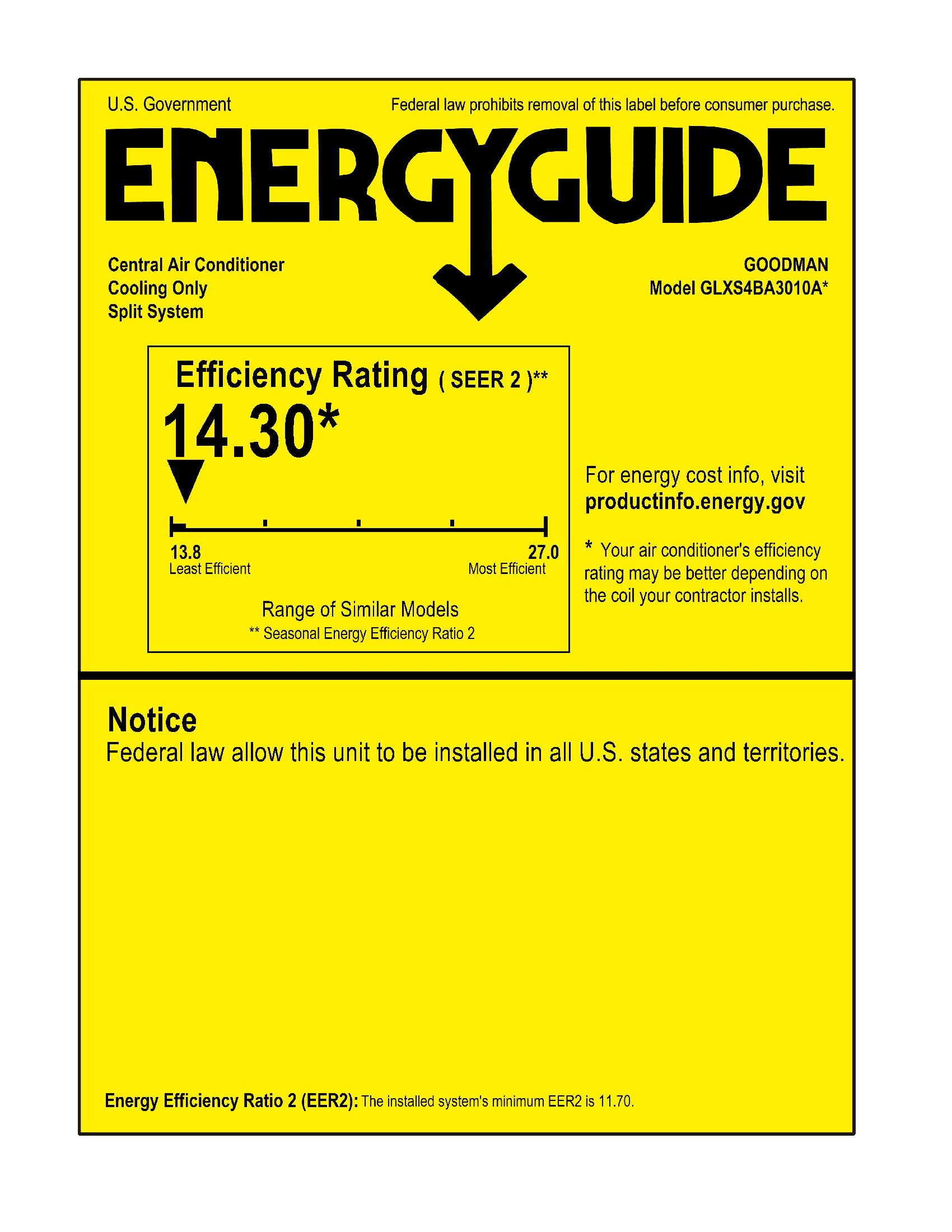 2.5 Ton AC Unit Energy Guide Label
