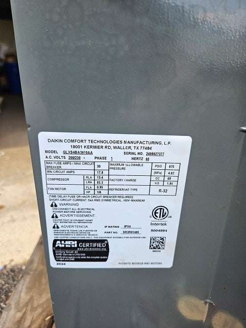 Scratch and Dent 3 Ton Up to 15.2 SEER2 Goodman Air Conditioner Condenser - Model GLXS4BA3610-2408627377