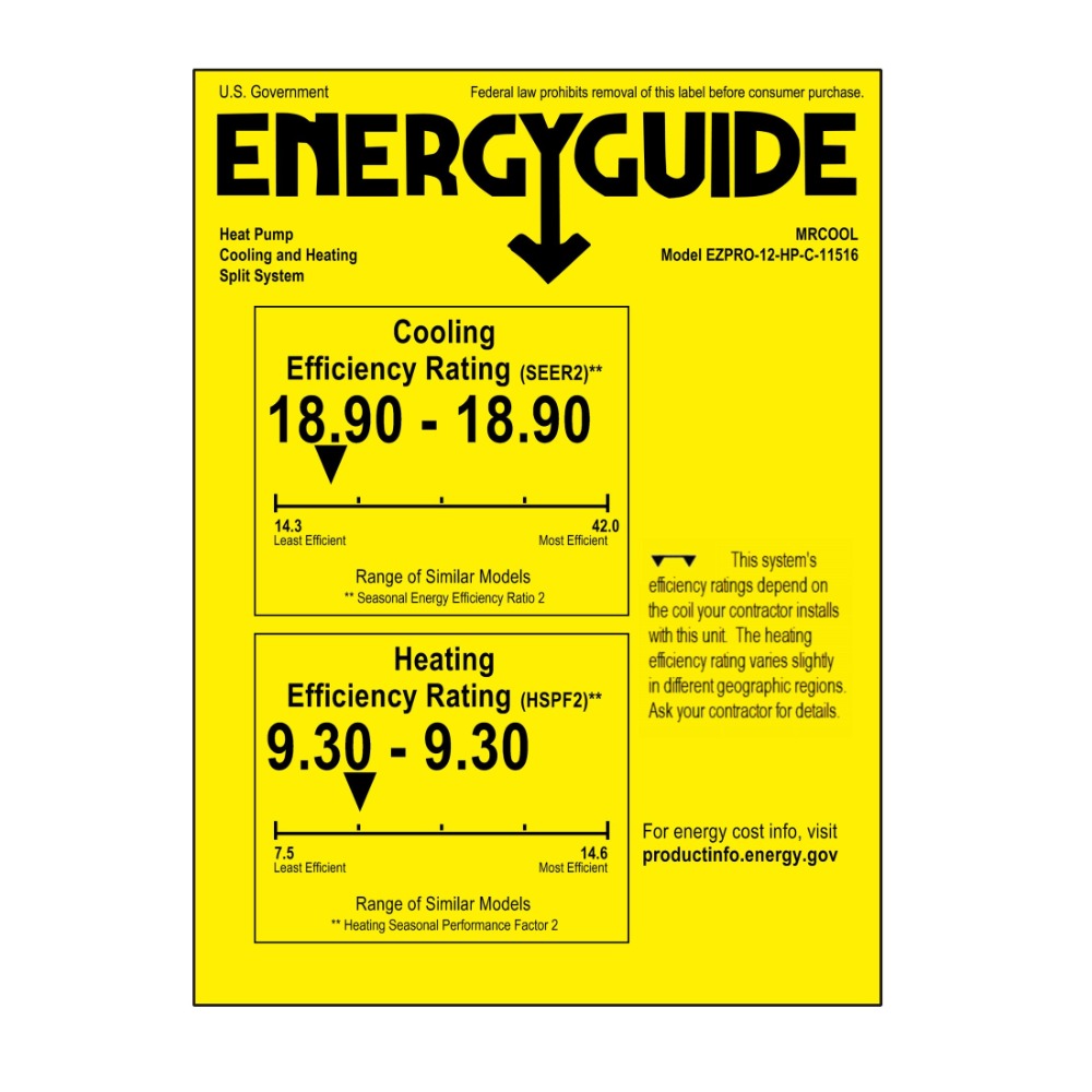 MRCOOL DIY Easy Pro Series 12,000 BTU Wall Mounted Ductless Mini-Split Heat Pump System - Energy Guide Label
