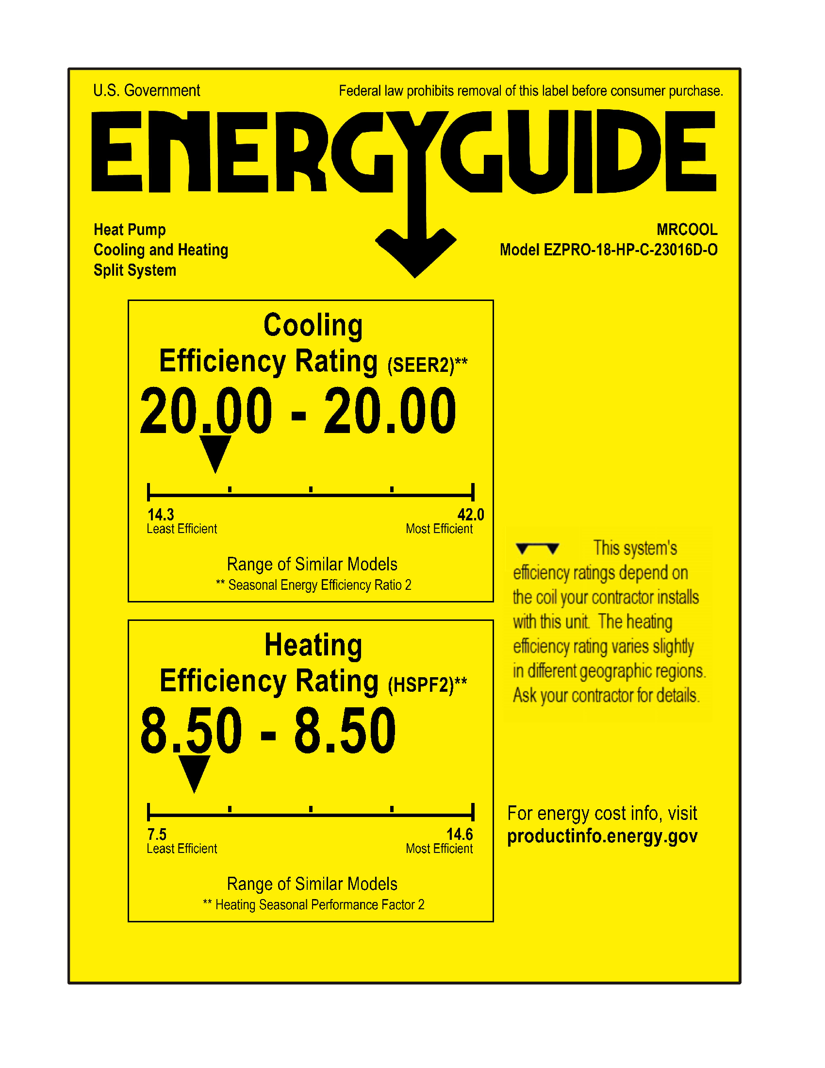EZPRO-18-HP-23016D-O Energy Guide Label